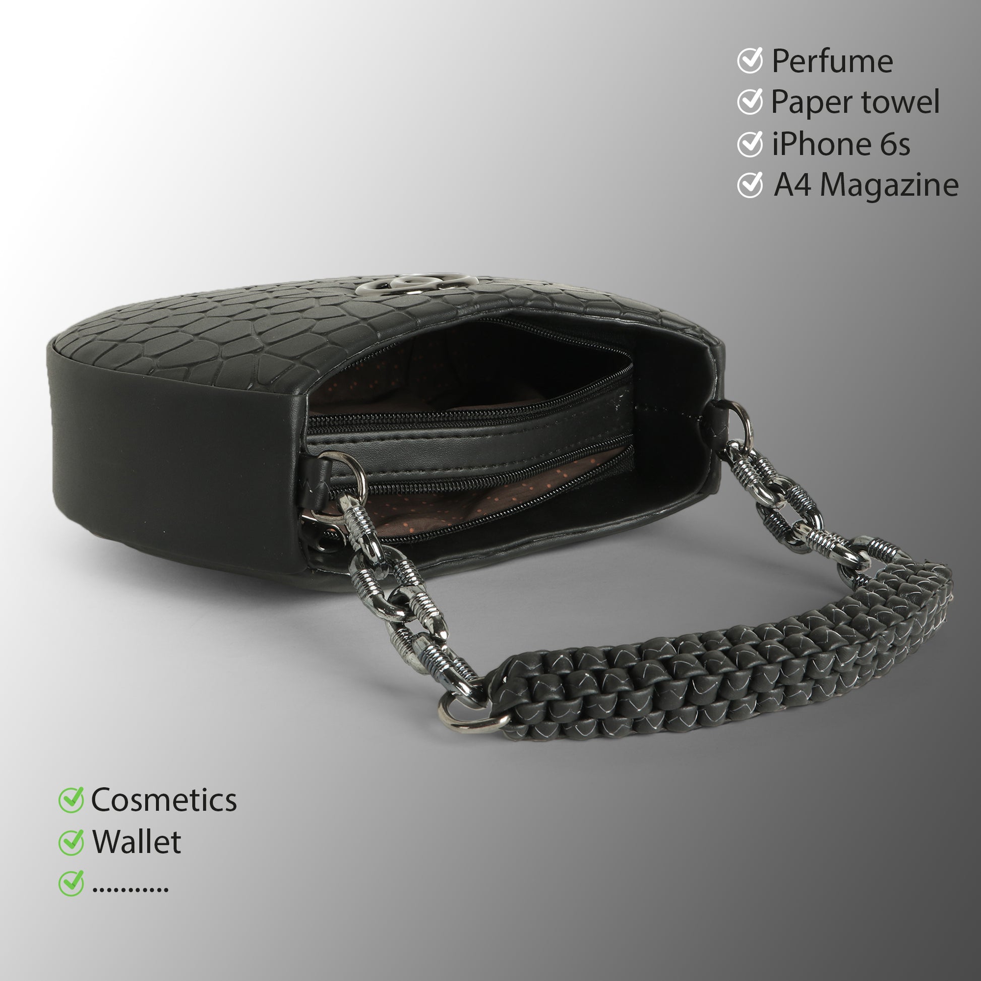 Classicove Black Textured Shoulder Bag with Braided Handle Desi Hands