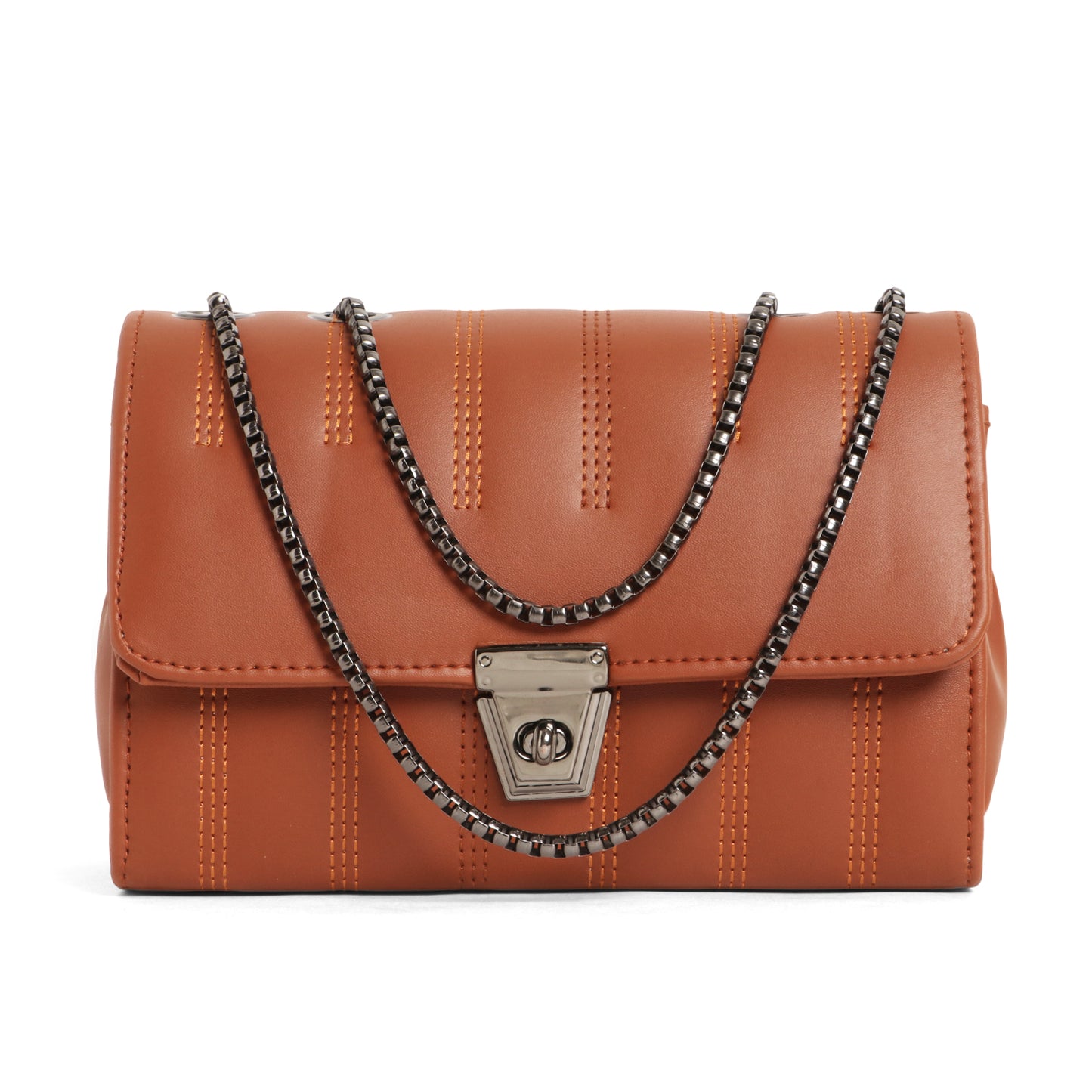 Classicove Tan Charm Shoulder Bag with Chain Strap & Elegant Stitching Desi Hands