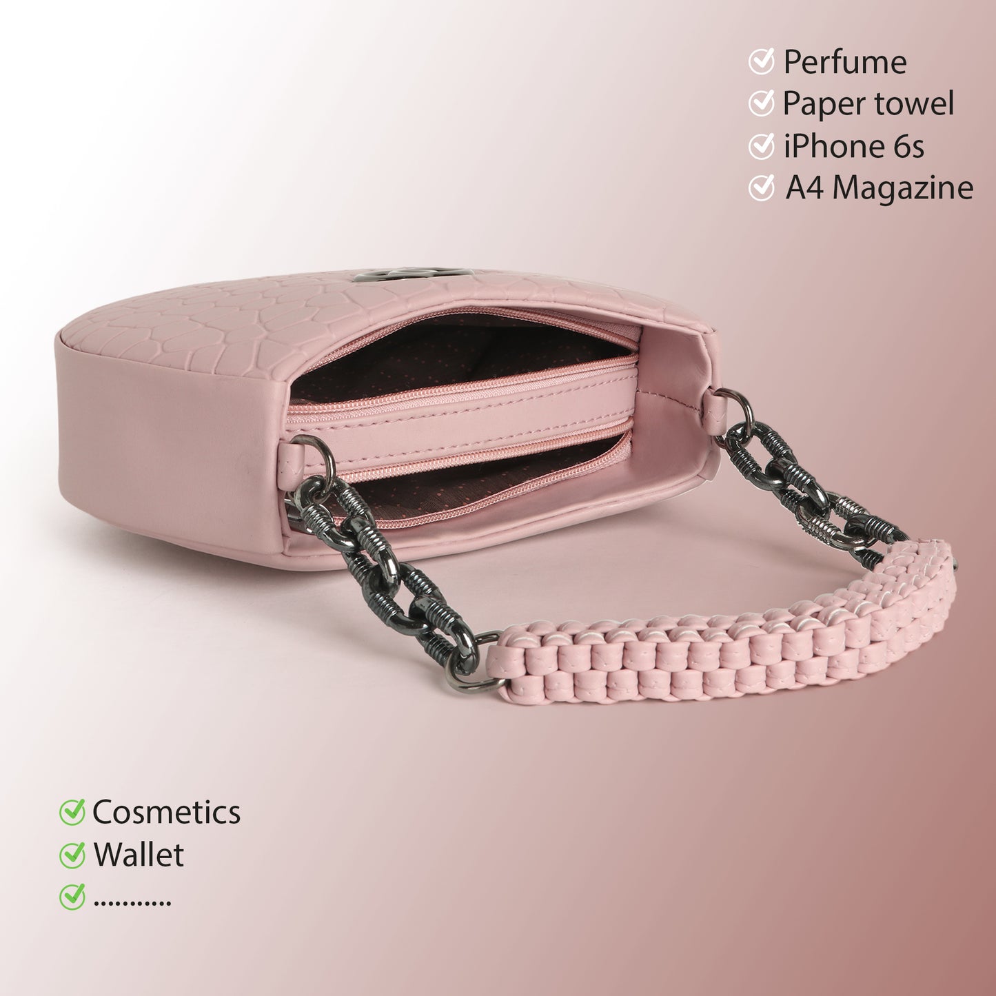 Classicove Pink Textured Shoulder Bag with Premium Fabric & Golden Hardware Desi Hands