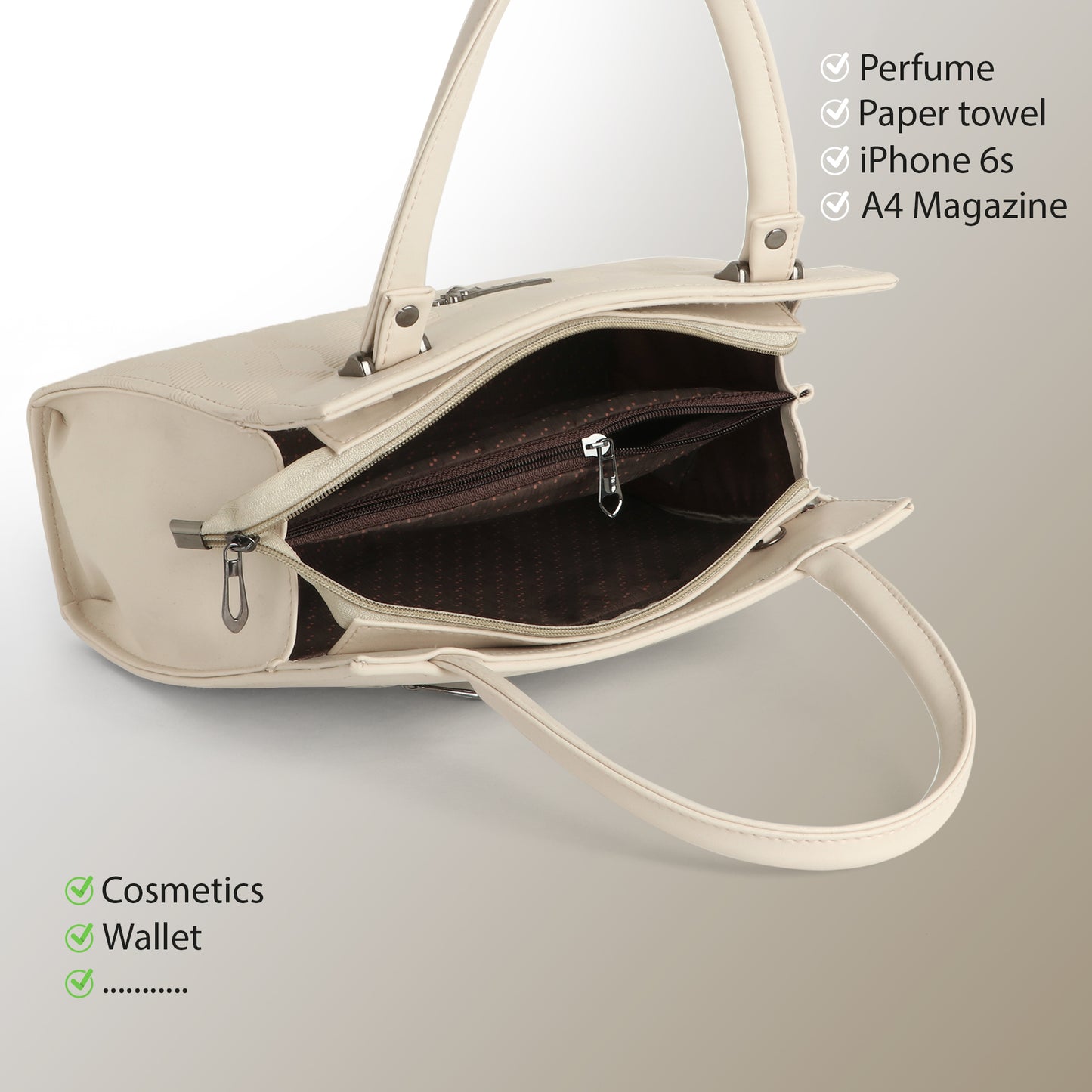 Classicove Elegant Cream Textured Handbag with Premium Fabric & Golden Hardware Desi Hands