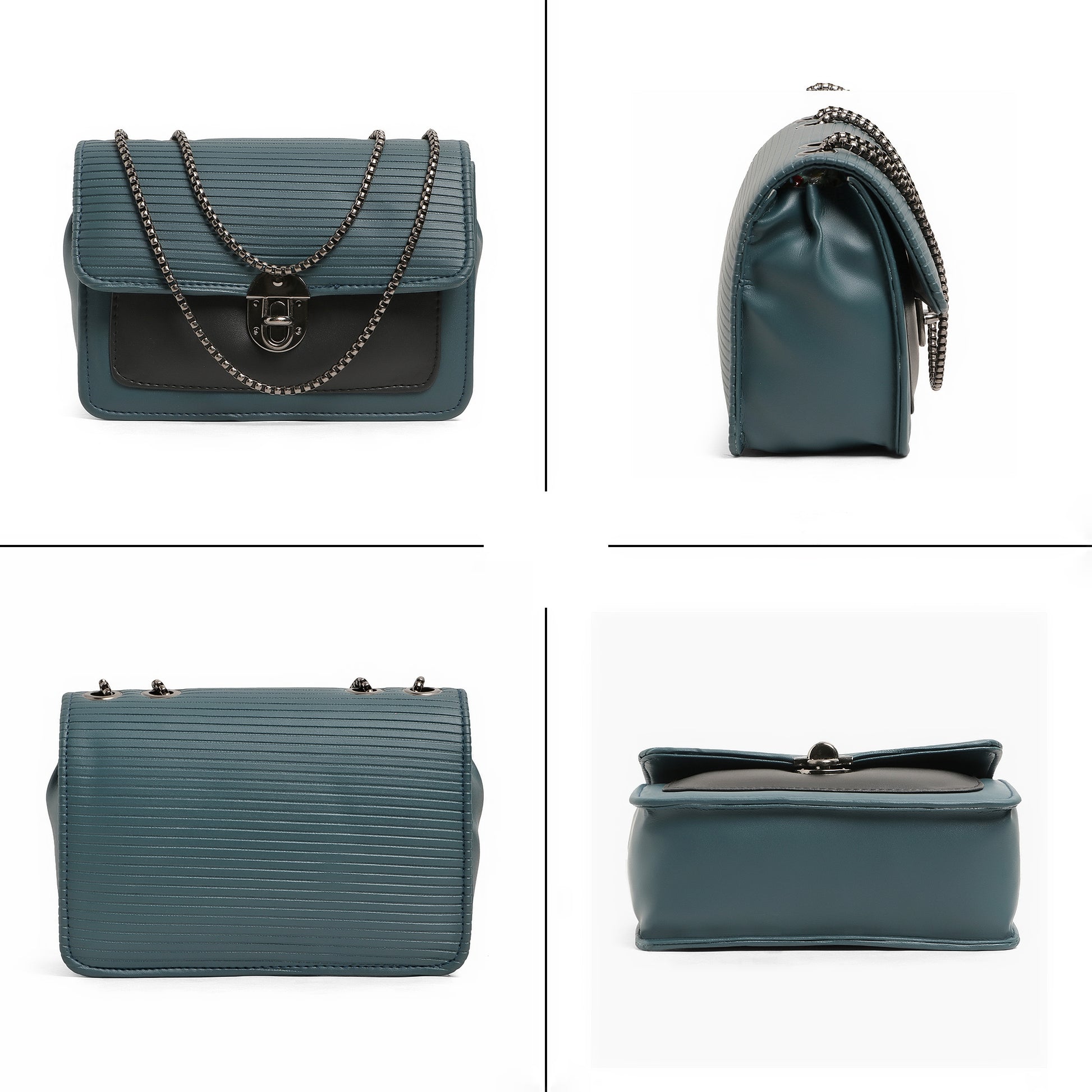 Classicove Teal Chain Shoulder Bag with Multi Compartments Desi Hands