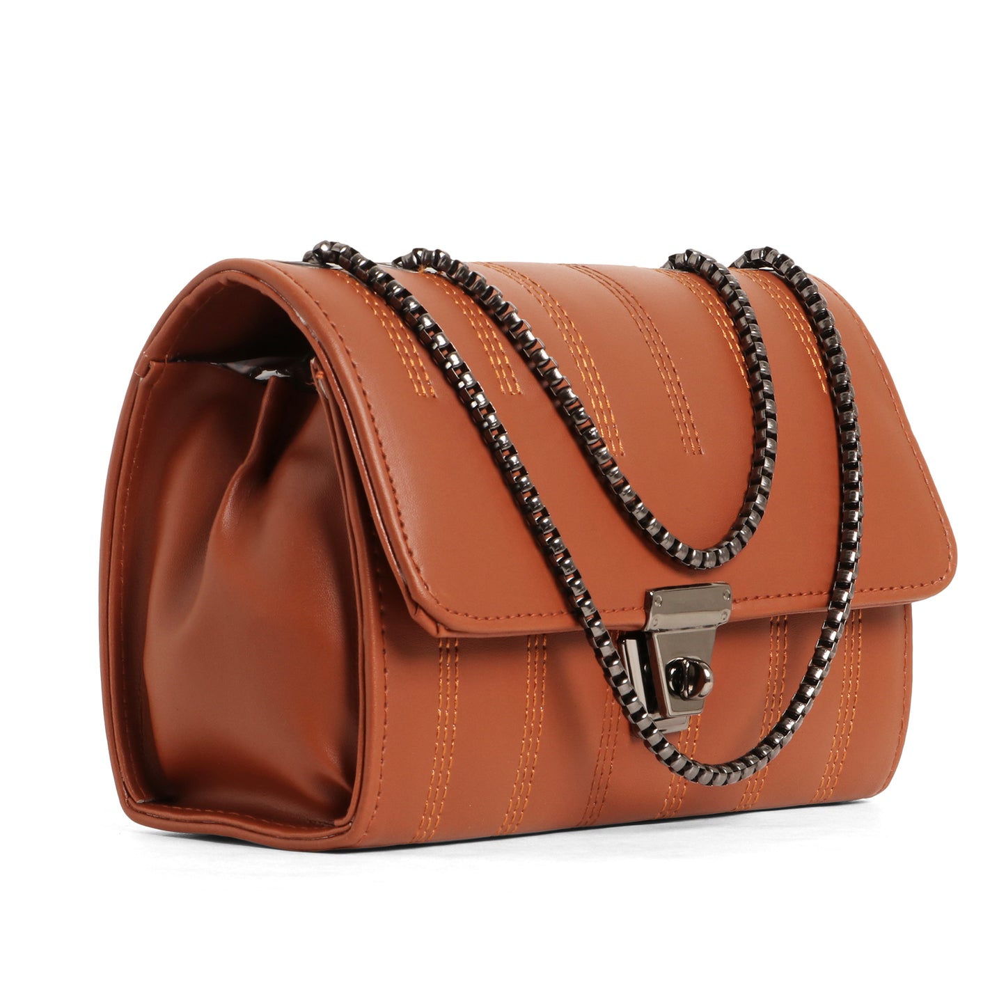 Classicove Tan Charm Shoulder Bag with Chain Strap & Elegant Stitching Desi Hands