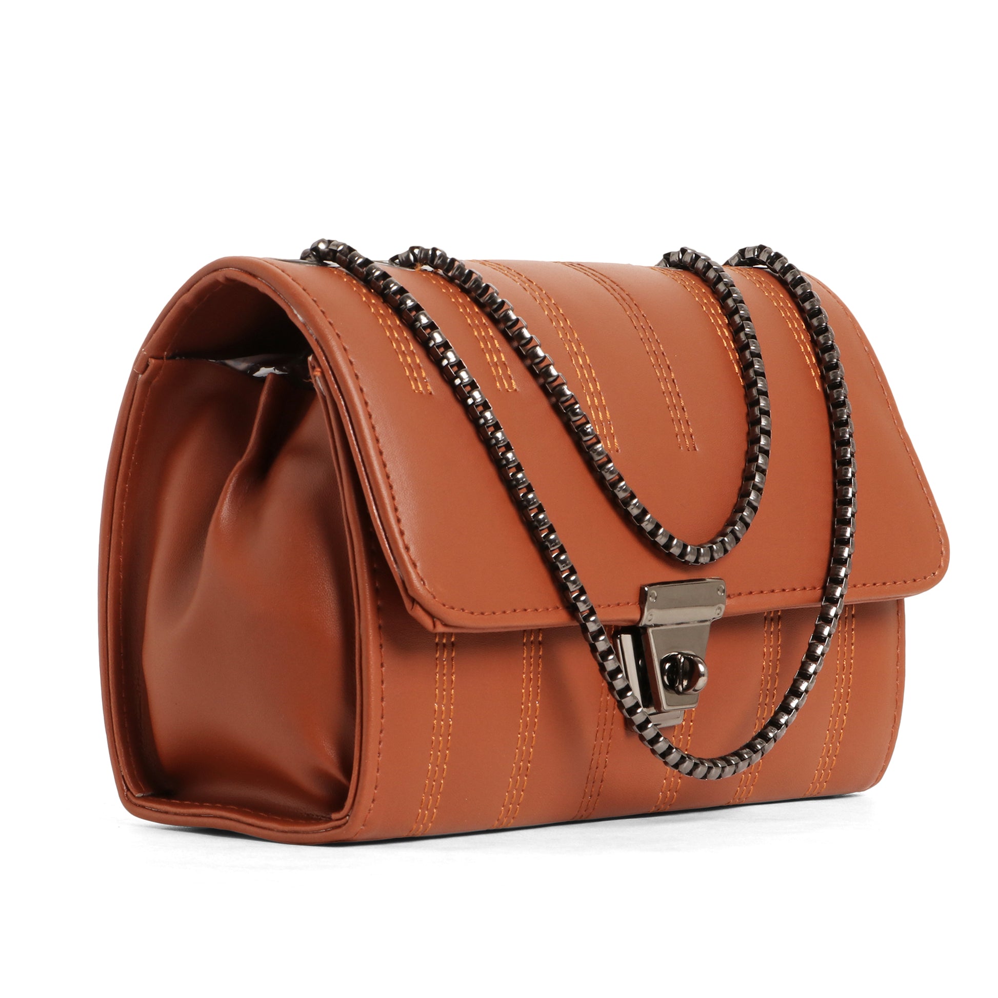 Classicove Tan Charm Shoulder Bag with Chain Strap & Elegant Stitching Desi Hands