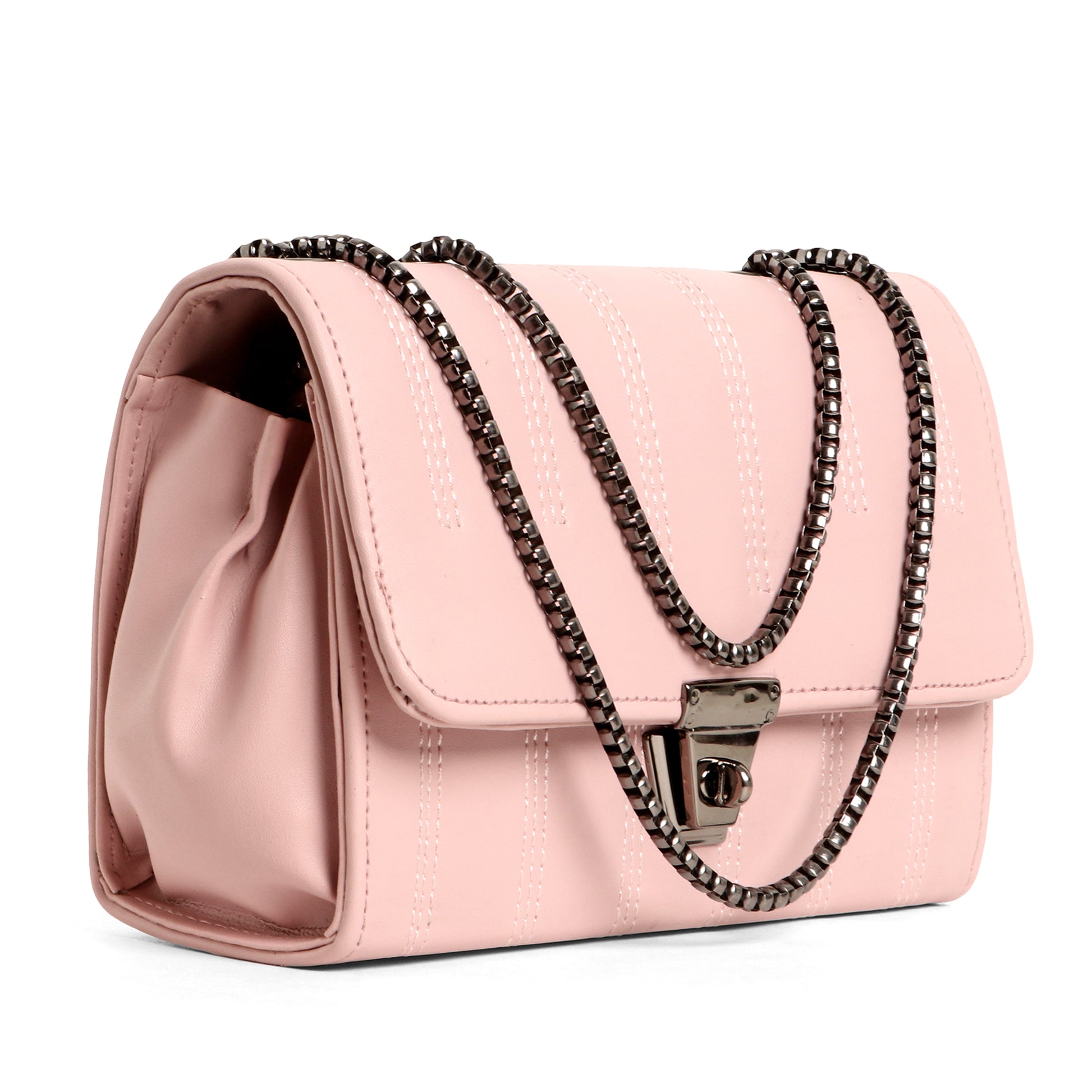 Classicove Chic Pink Chain Shoulder Bag with Multi-Compartments Desi Hands