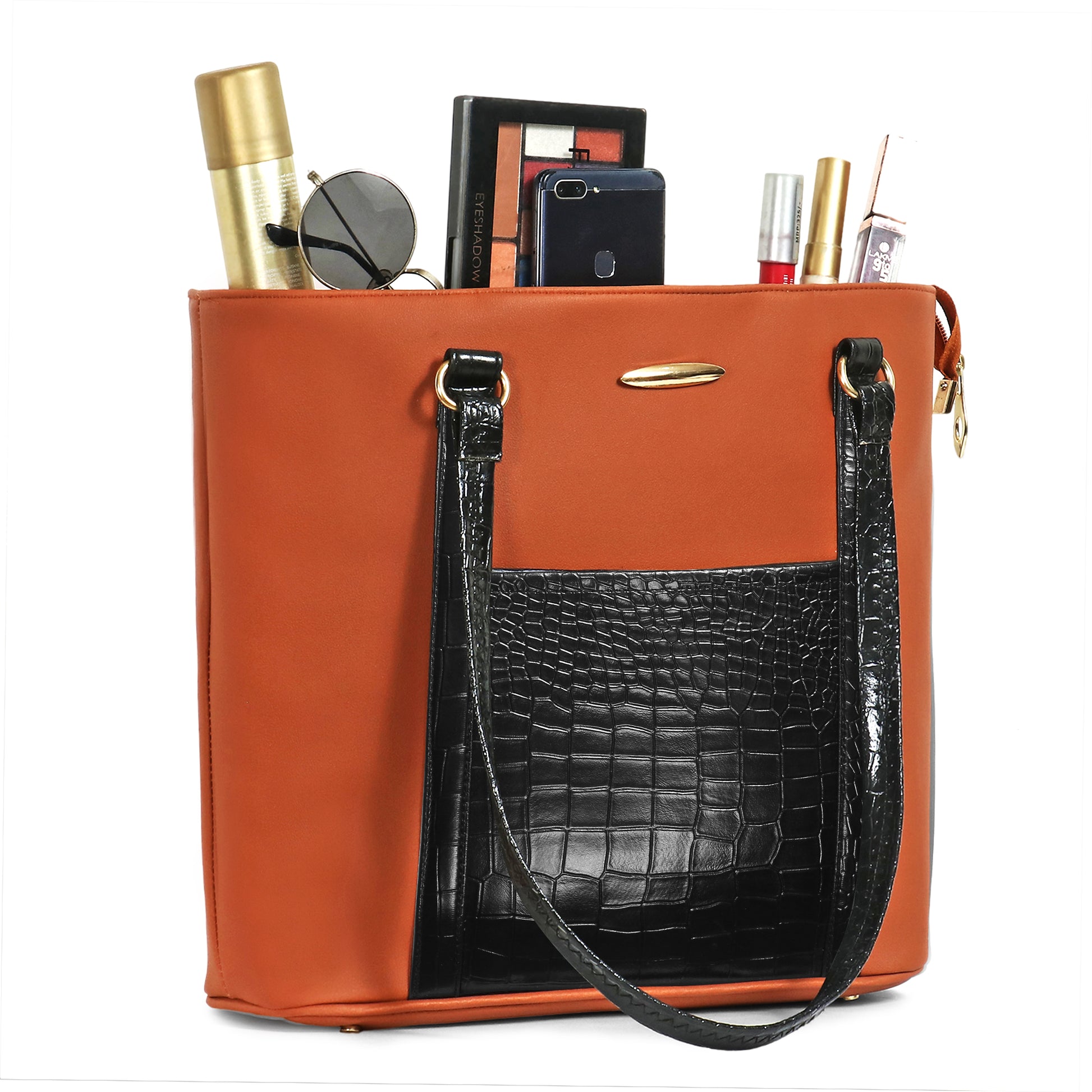 Classicove Dual-Tone Tote Bag with Croc-Texture Detailing & Multi Compartments Desi Hands