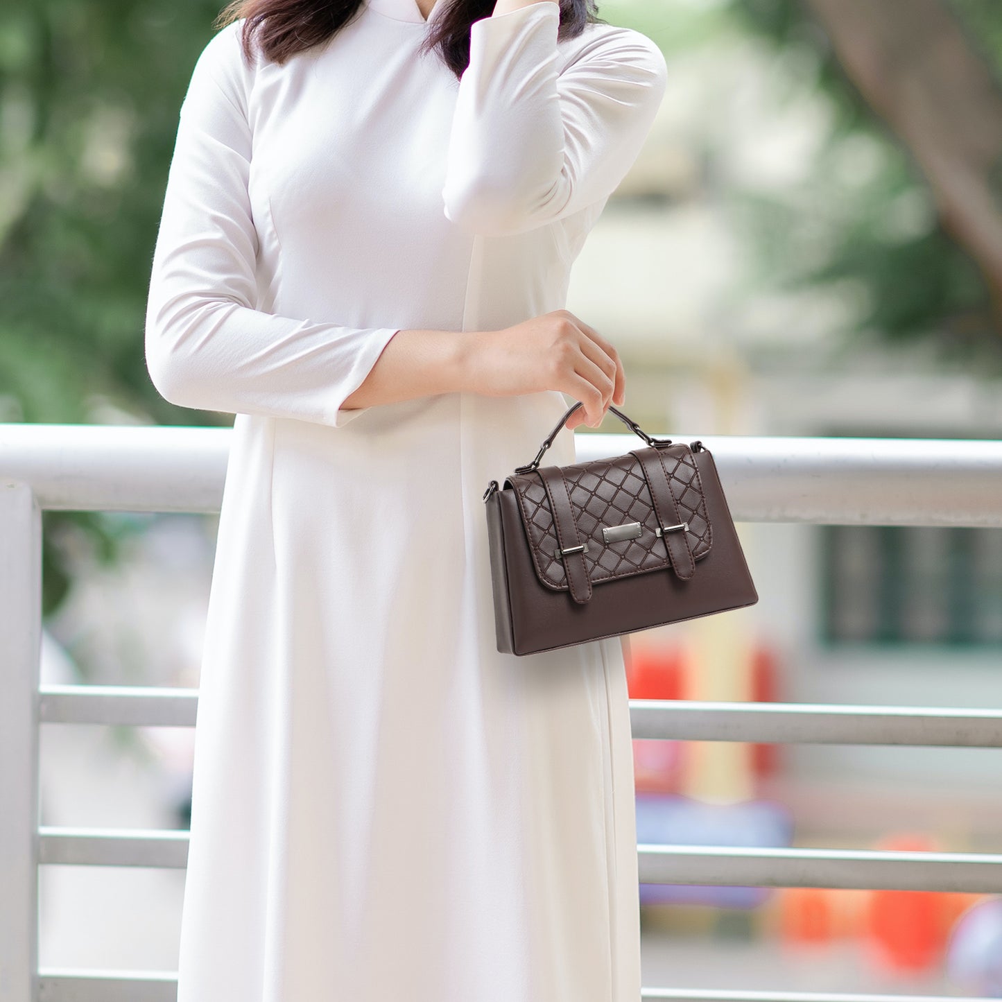 Elegant Multi-Compartment Brown Leather Handbag for Women by Classicove Desi Hands