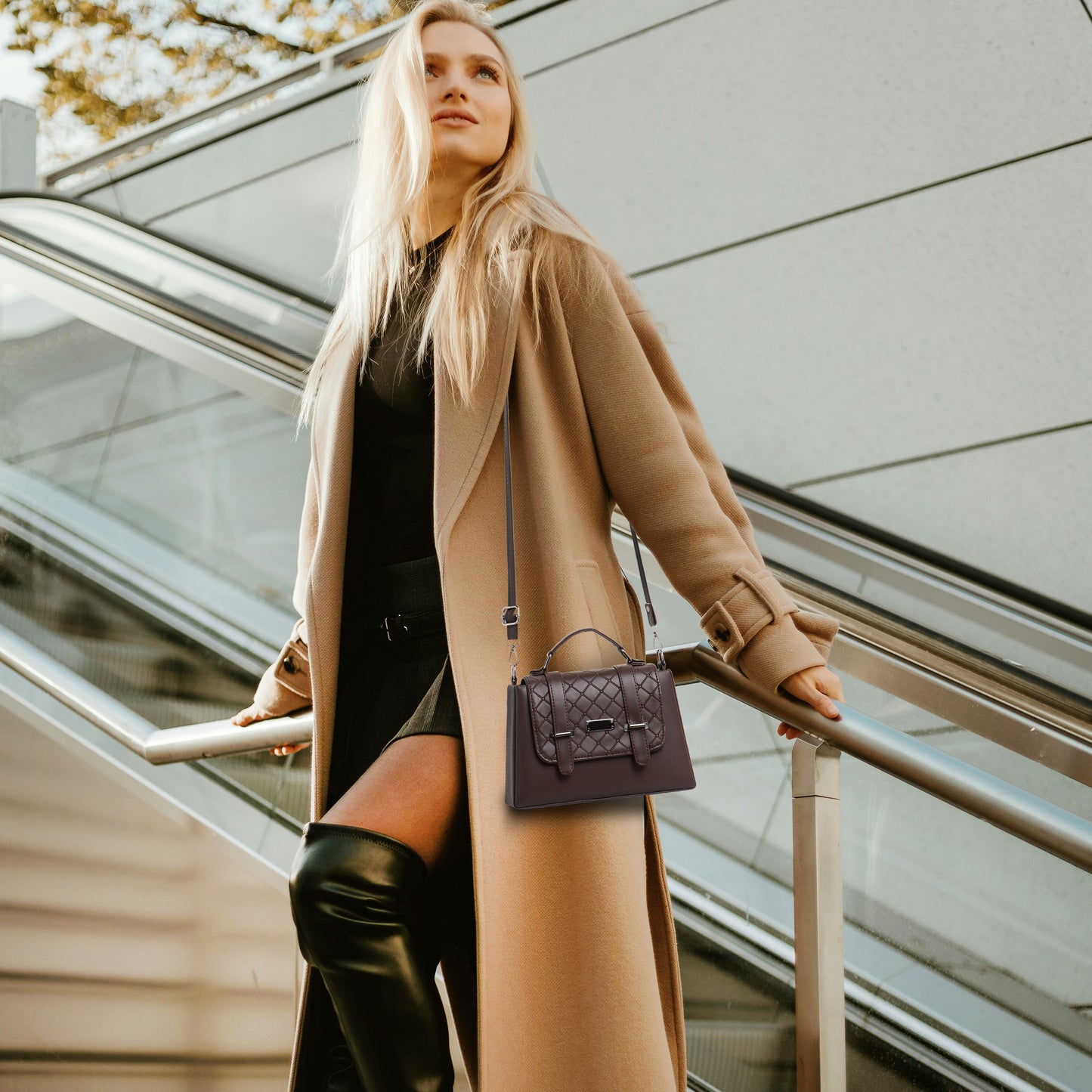 Classicove Quilted Elegance Handbag – Brown Structured Satchel Desi Hands