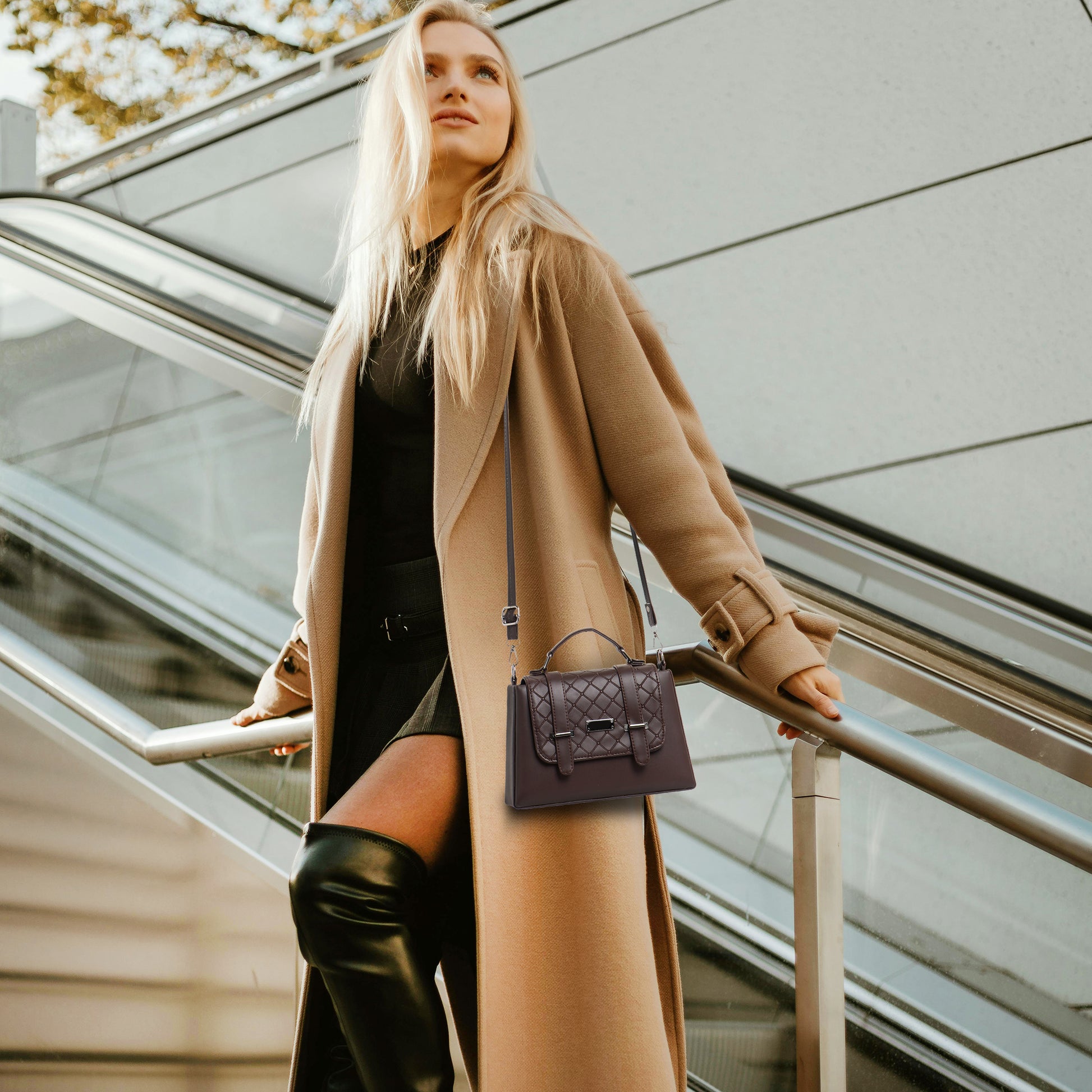 Classicove Quilted Elegance Handbag – Brown Structured Satchel Desi Hands