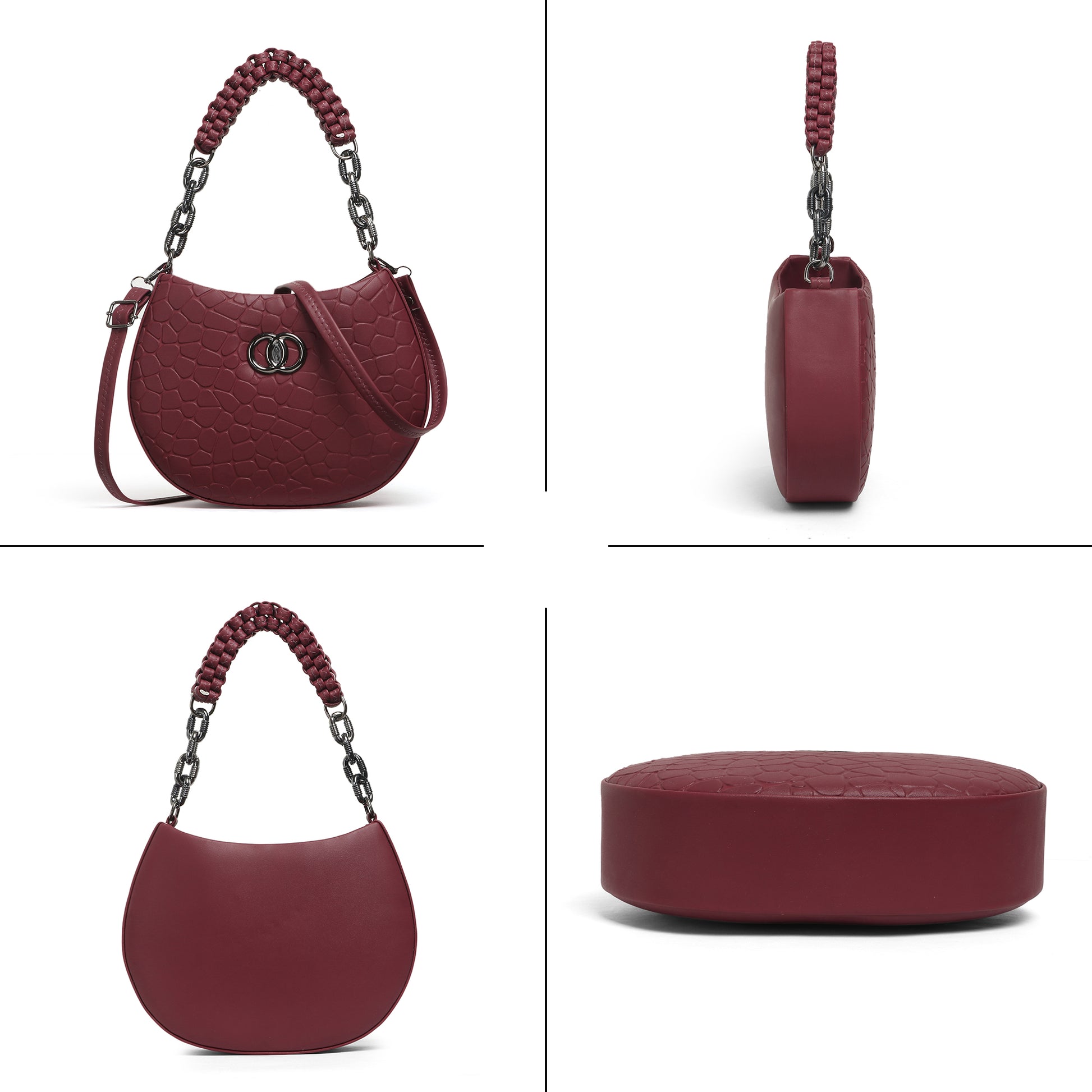 Classicove Maroon Textured Handbag – Premium Fabric with Multi Compartments Desi Hands