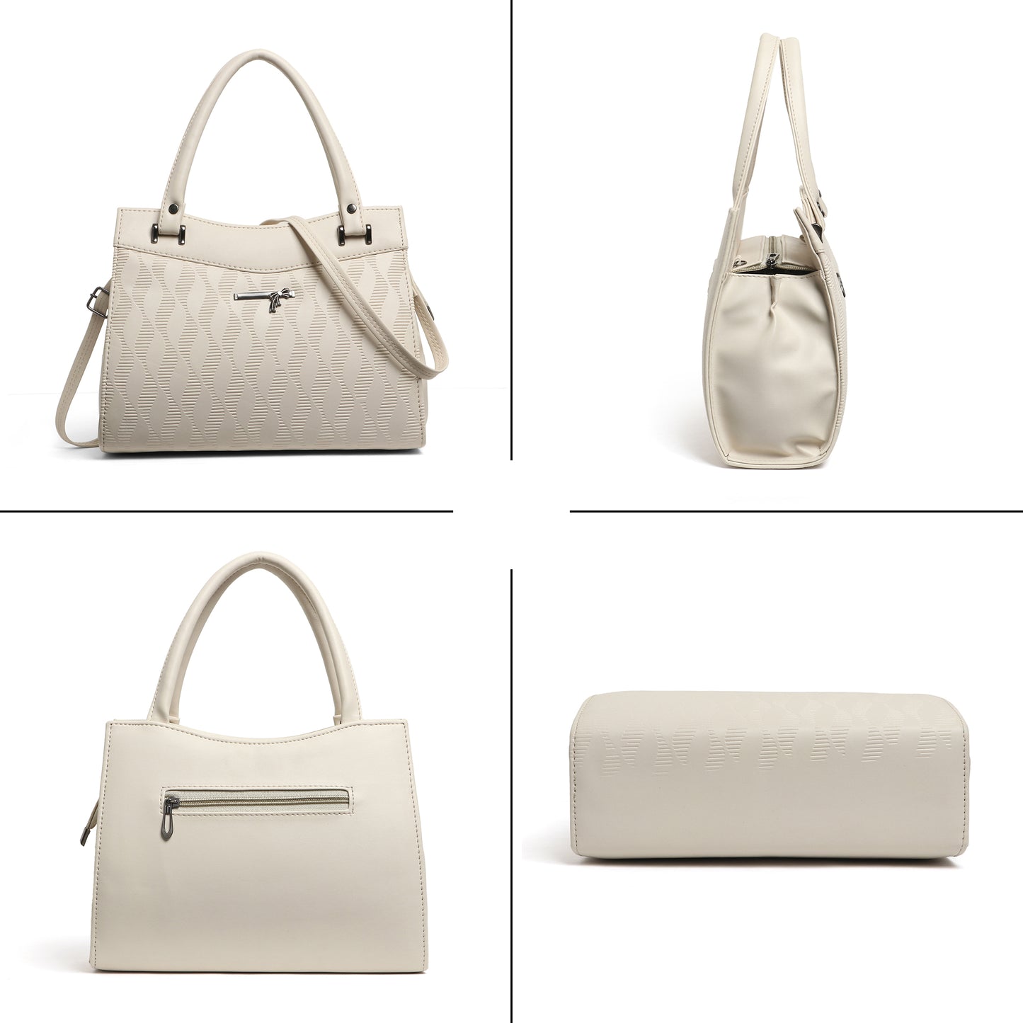 Classicove Elegant Cream Textured Handbag with Premium Fabric & Golden Hardware Desi Hands