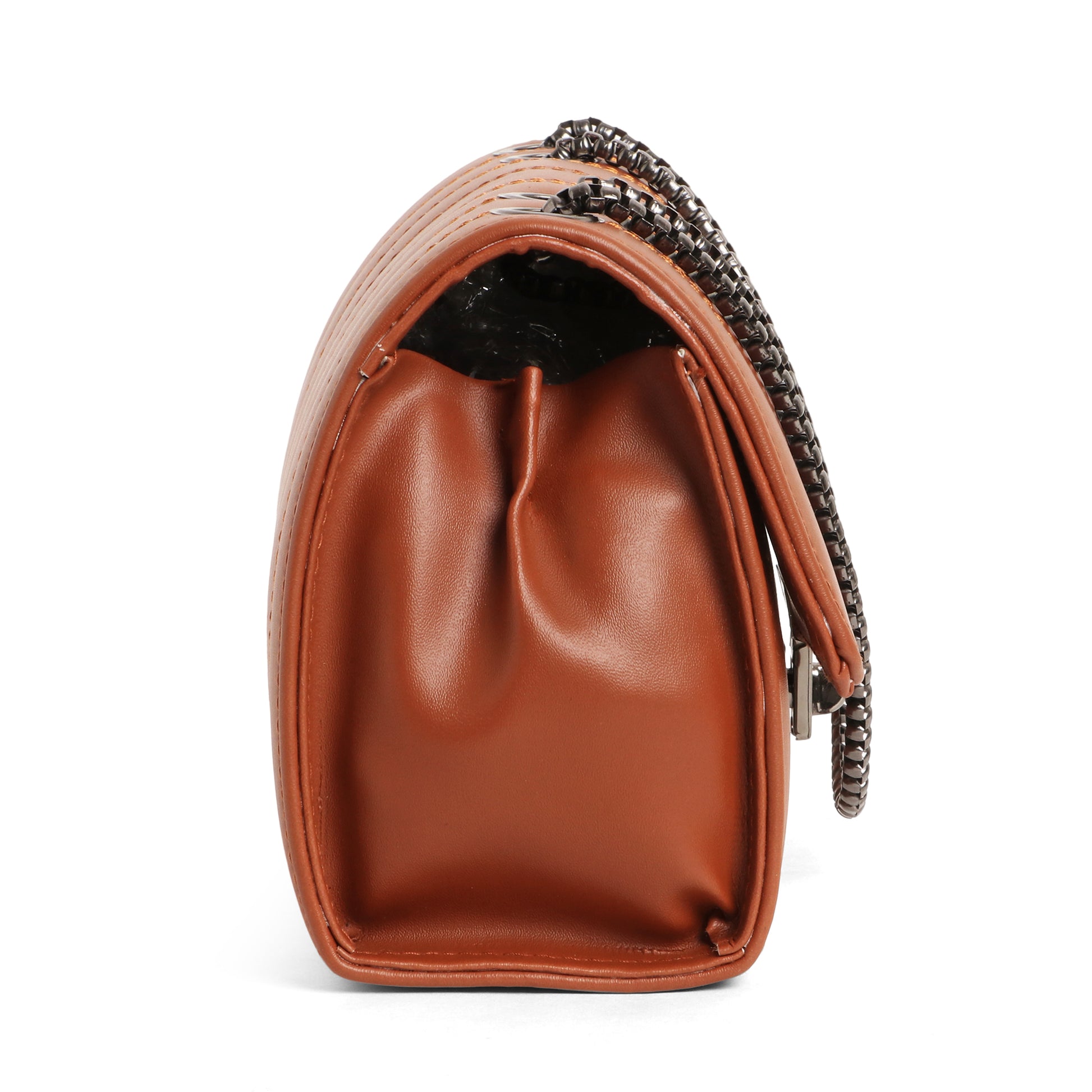 Classicove Tan Charm Shoulder Bag with Chain Strap & Elegant Stitching Desi Hands