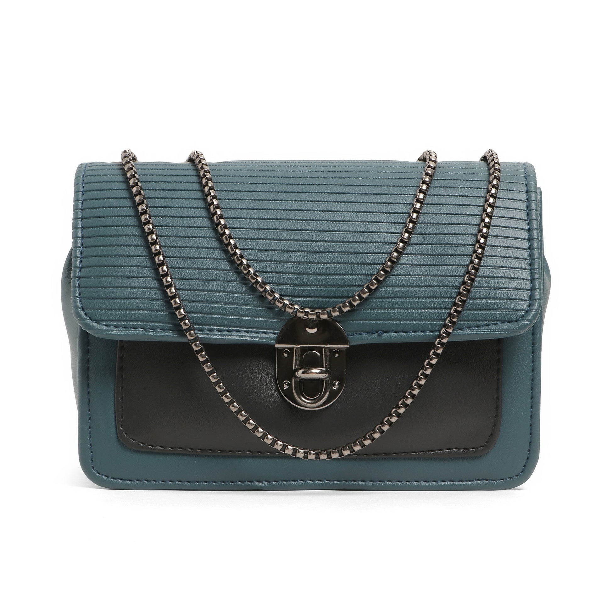 Classicove Teal Chain Shoulder Bag with Multi Compartments Desi Hands