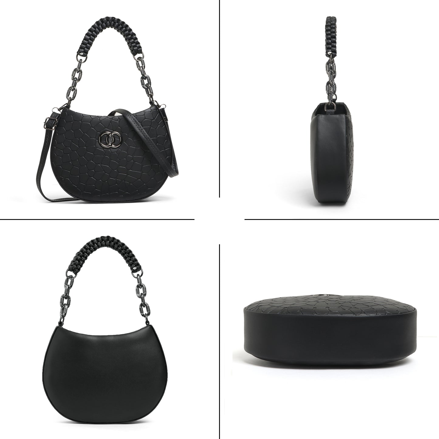 Classicove Black Textured Shoulder Bag with Braided Handle Desi Hands