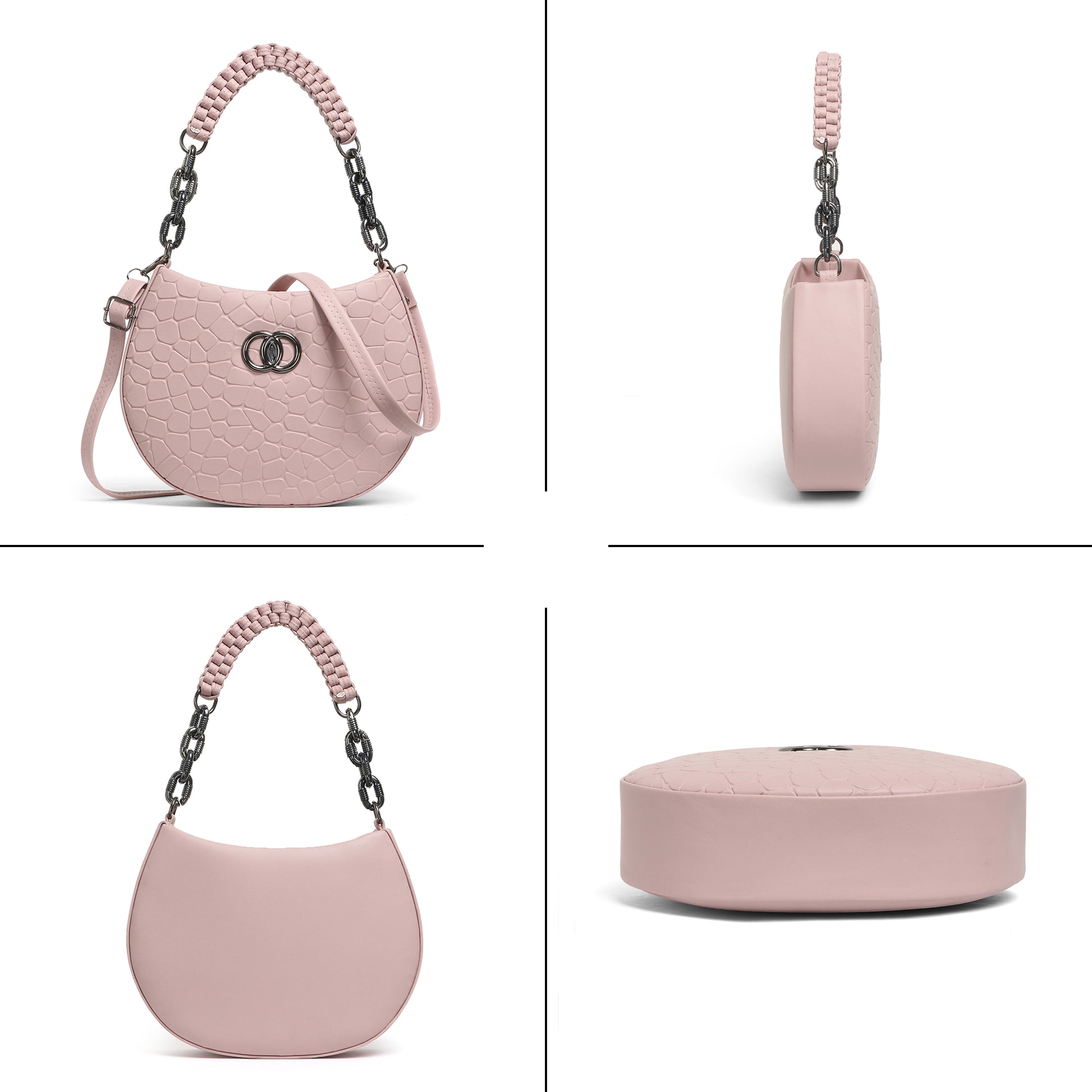 Classicove Pink Textured Shoulder Bag with Premium Fabric & Golden Hardware Desi Hands