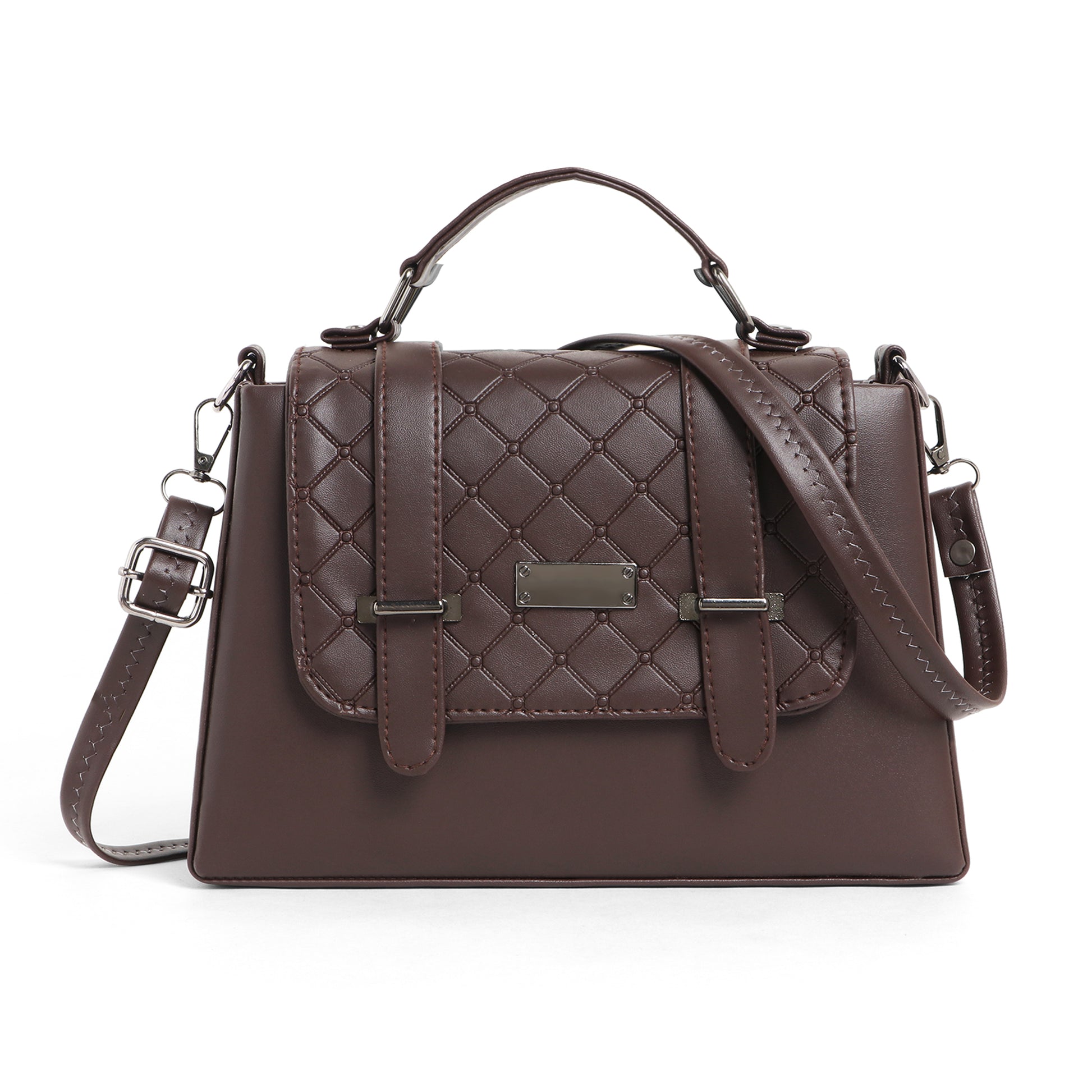 Elegant Multi-Compartment Brown Leather Handbag for Women by Classicove Desi Hands