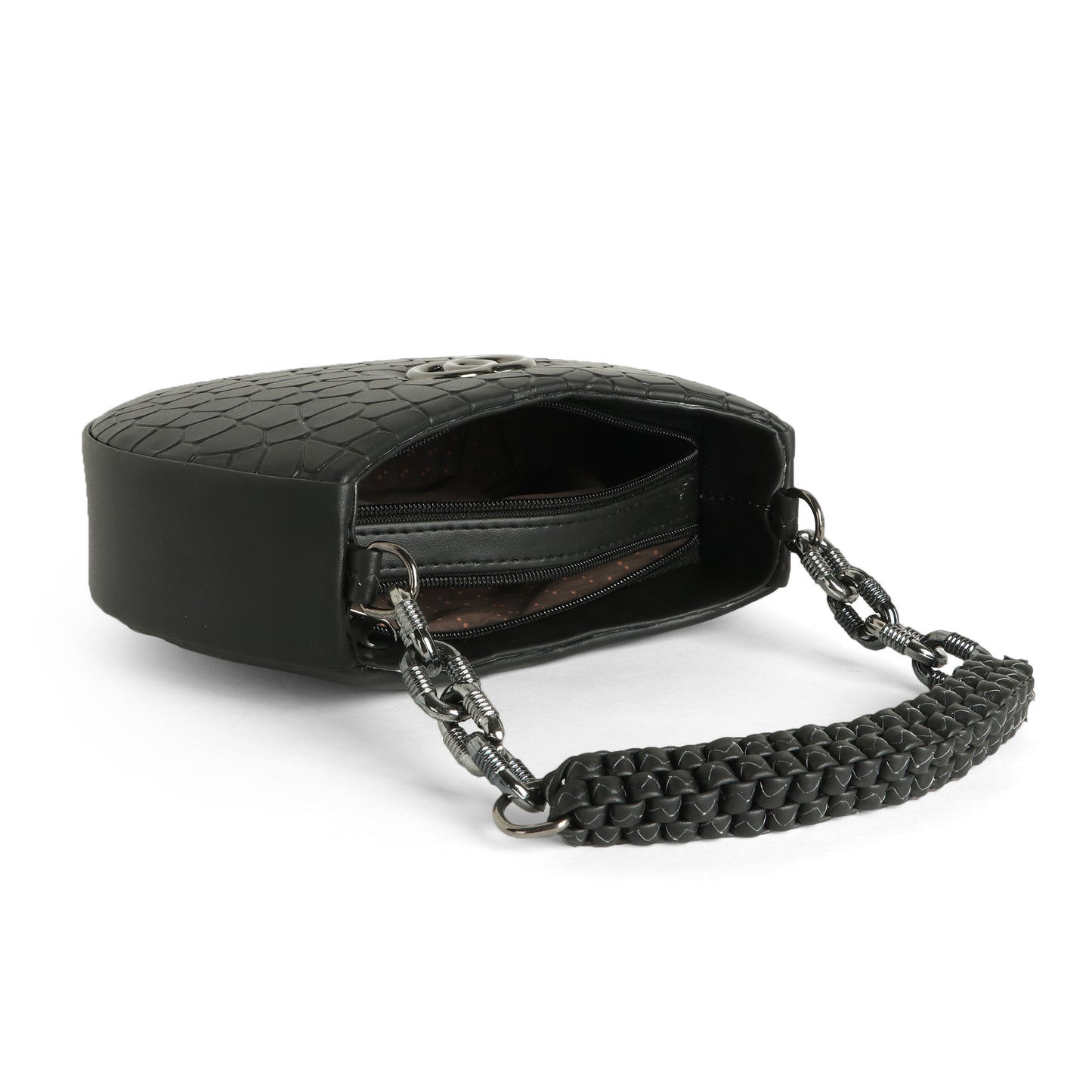 Classicove Black Textured Shoulder Bag with Braided Handle Desi Hands