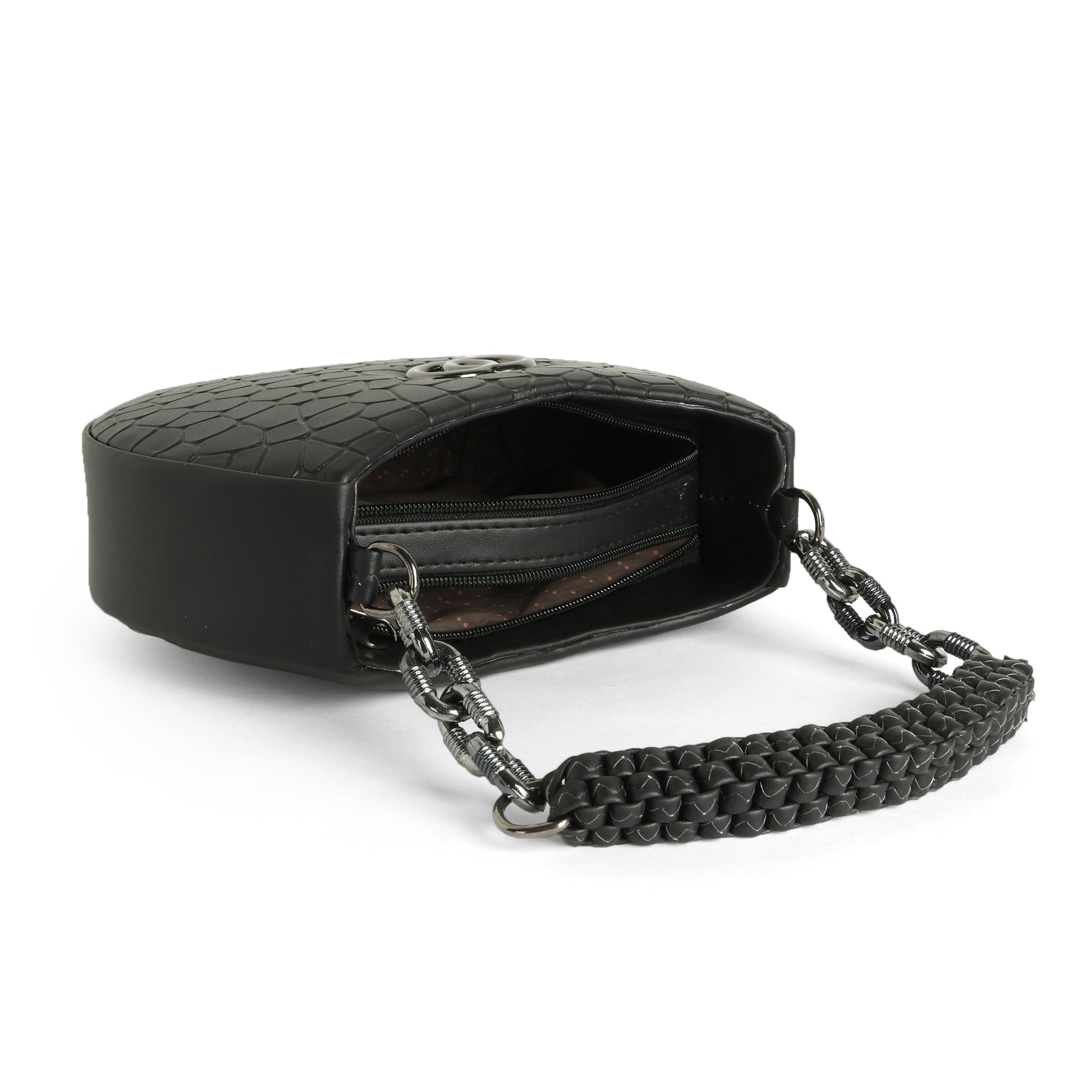 Classicove Black Textured Shoulder Bag with Braided Handle Desi Hands