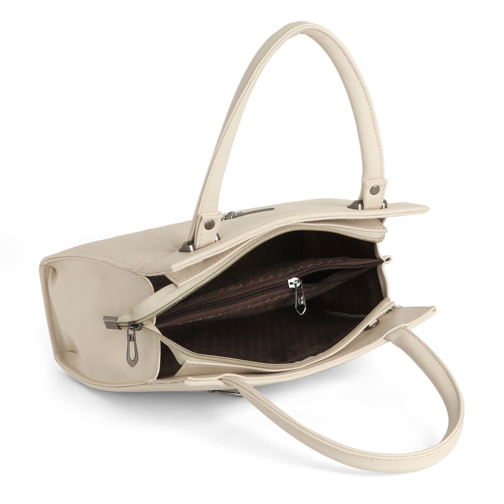 Classicove Elegant Cream Textured Handbag with Premium Fabric & Golden Hardware Desi Hands