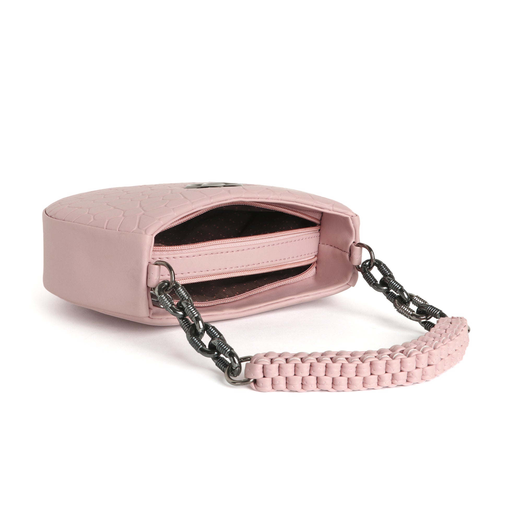 Classicove Pink Textured Shoulder Bag with Premium Fabric & Golden Hardware Desi Hands