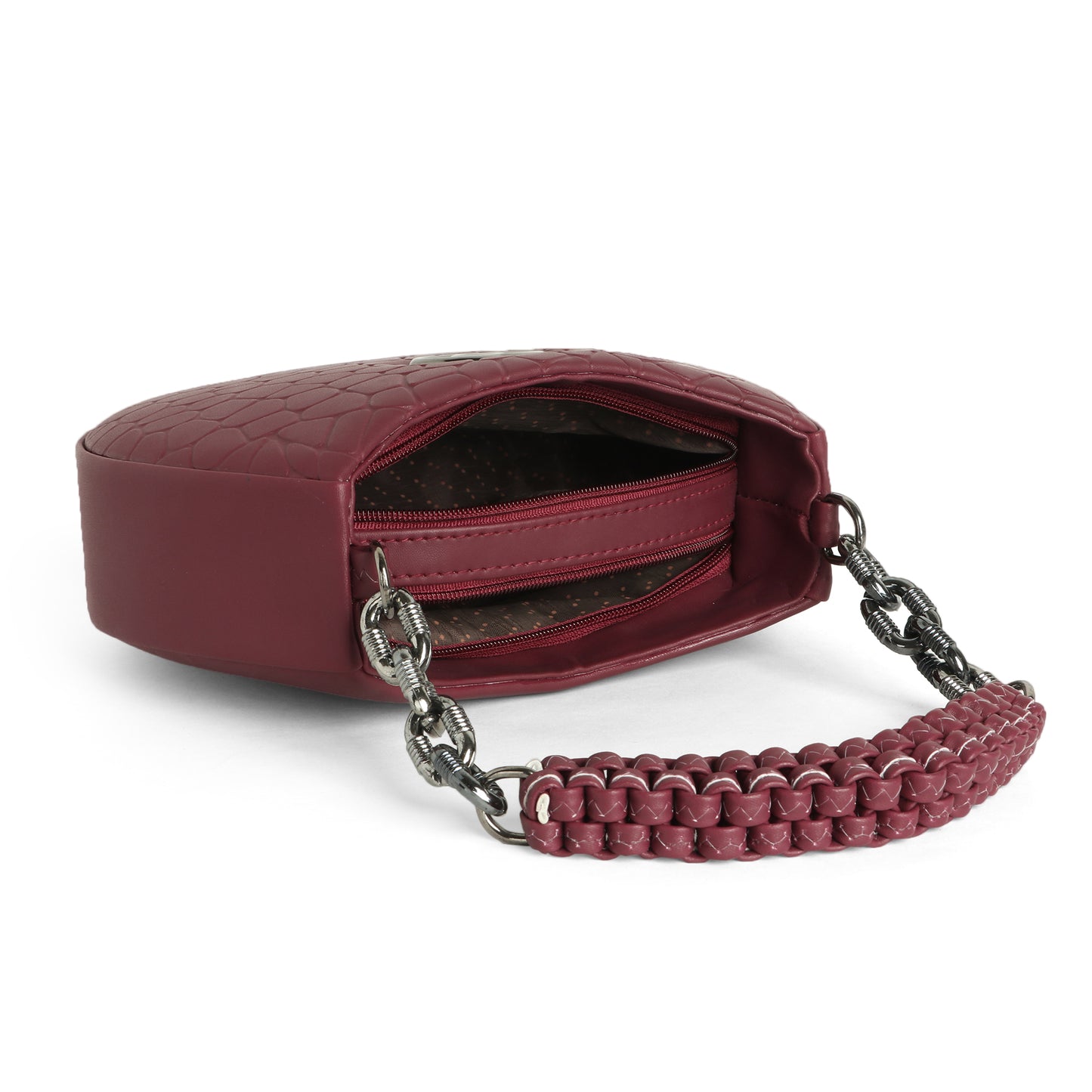 Classicove Maroon Textured Handbag – Premium Fabric with Multi Compartments Desi Hands