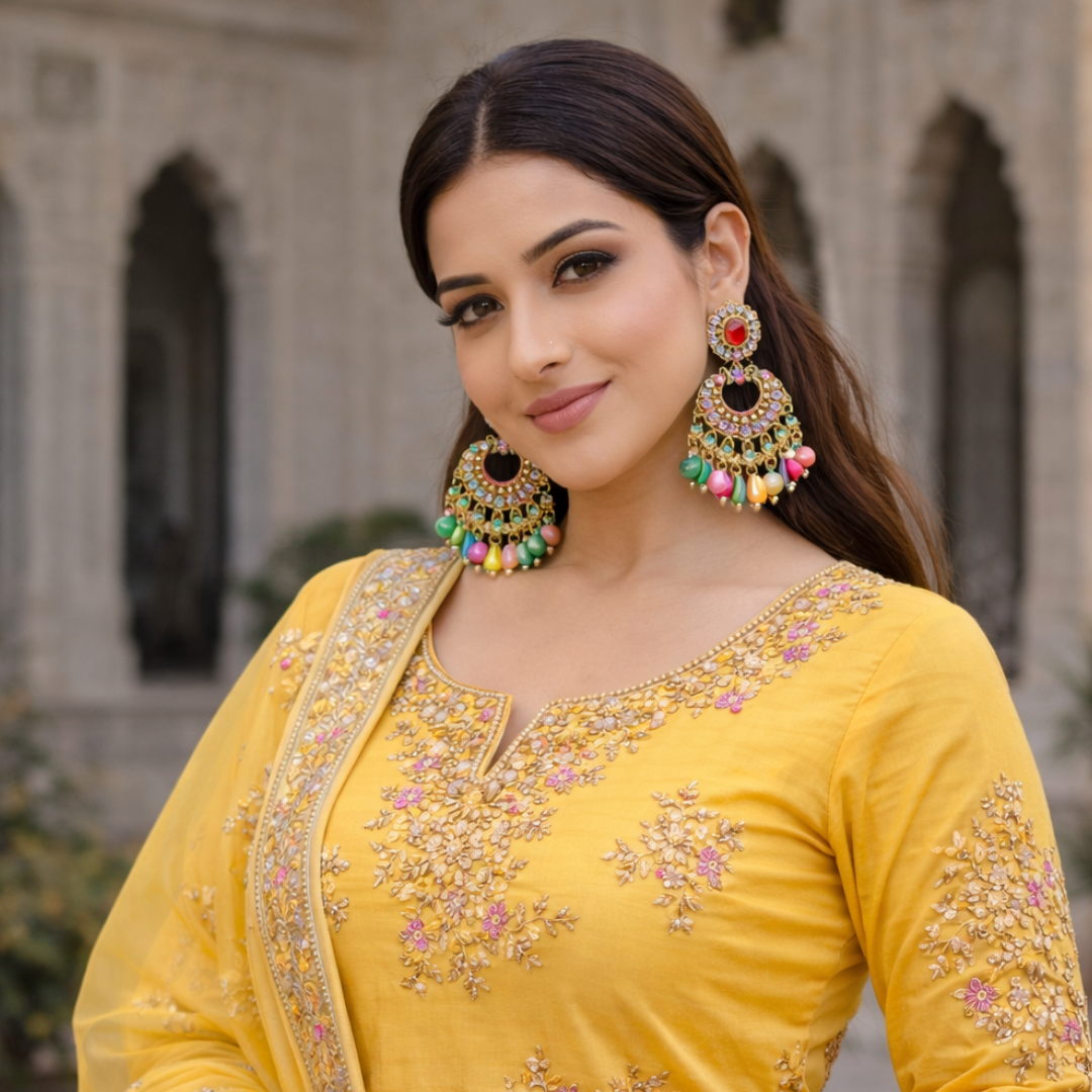 Classicove Multicolor Stone & Beaded Statement Earrings – Designer Ethnic Party Wear Jewelry for Women