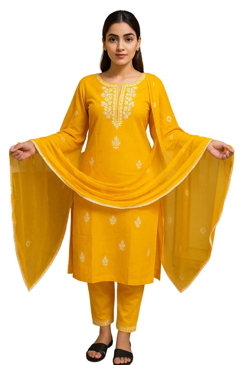 Classicove™ Yellow Embroidered Chanderi Cotton Suit Set – Desi Hands Exclusive