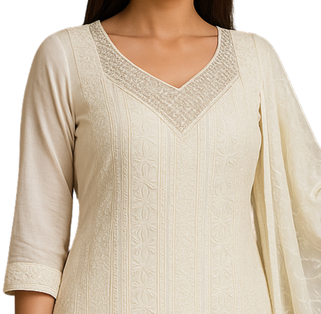 Classicove™ Ivory Pure Cotton Vichitra Suit Set – Exclusive at Desi Hands