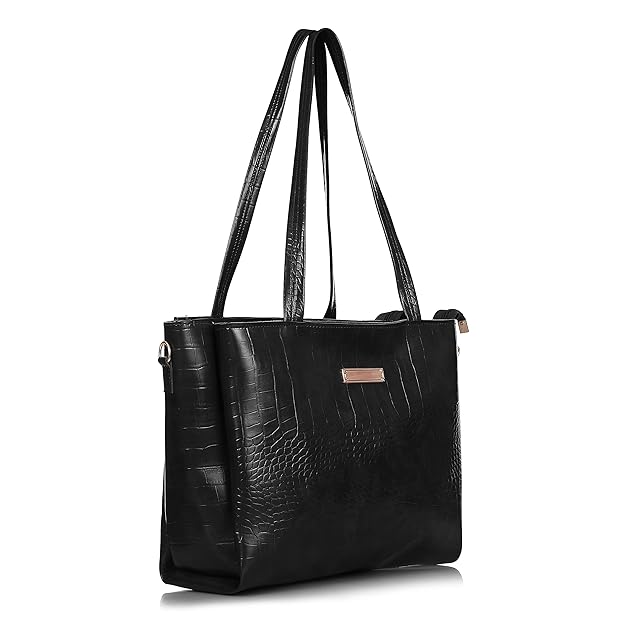Classicove Black Croc-Textured Tote Bag with Spacious Compartments Desi Hands