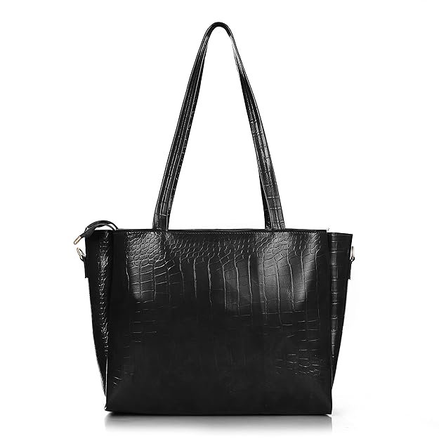 Classicove Black Croc-Textured Tote Bag with Spacious Compartments Desi Hands