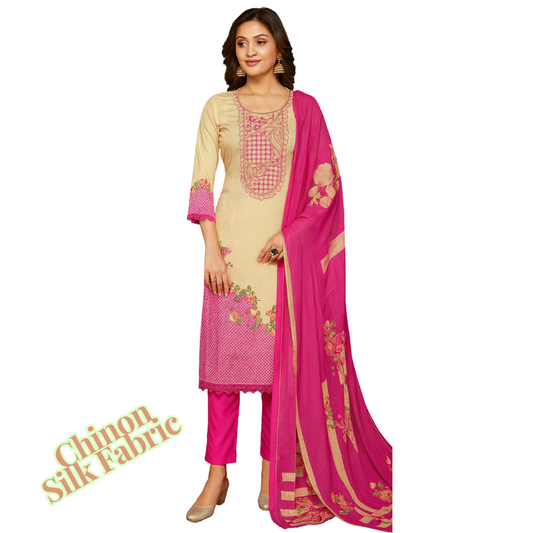 ClassiCove™ Elegant Chinon Silk Suit with Pant Bottom & Dupatta