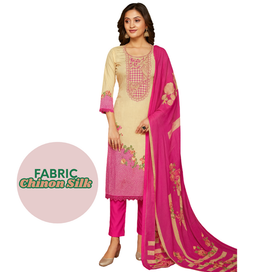 ClassiCove™ Elegant Chinon Silk Suit with Pant Bottom & Dupatta