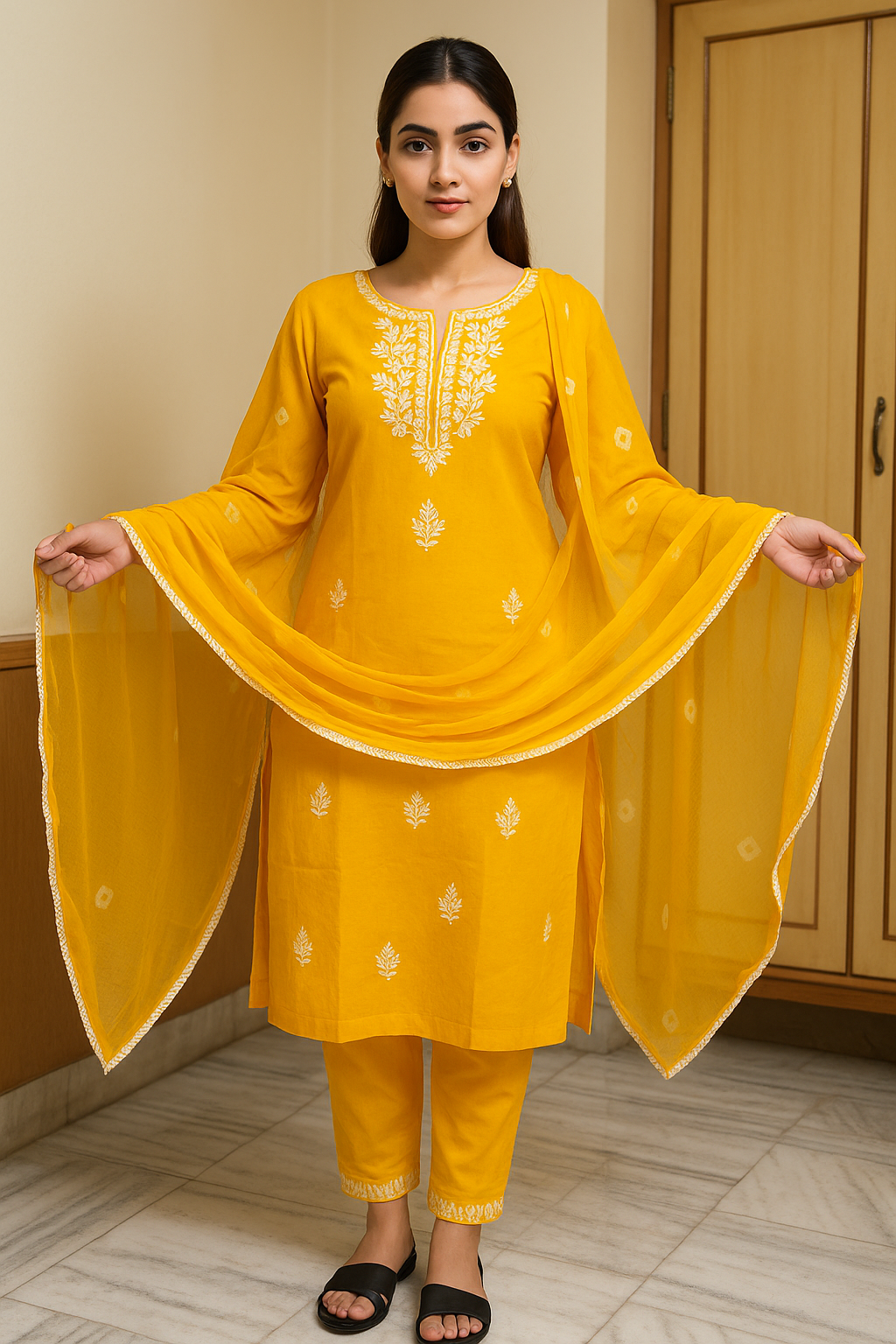 Classicove™ Yellow Embroidered Chanderi Cotton Suit Set – Desi Hands Exclusive