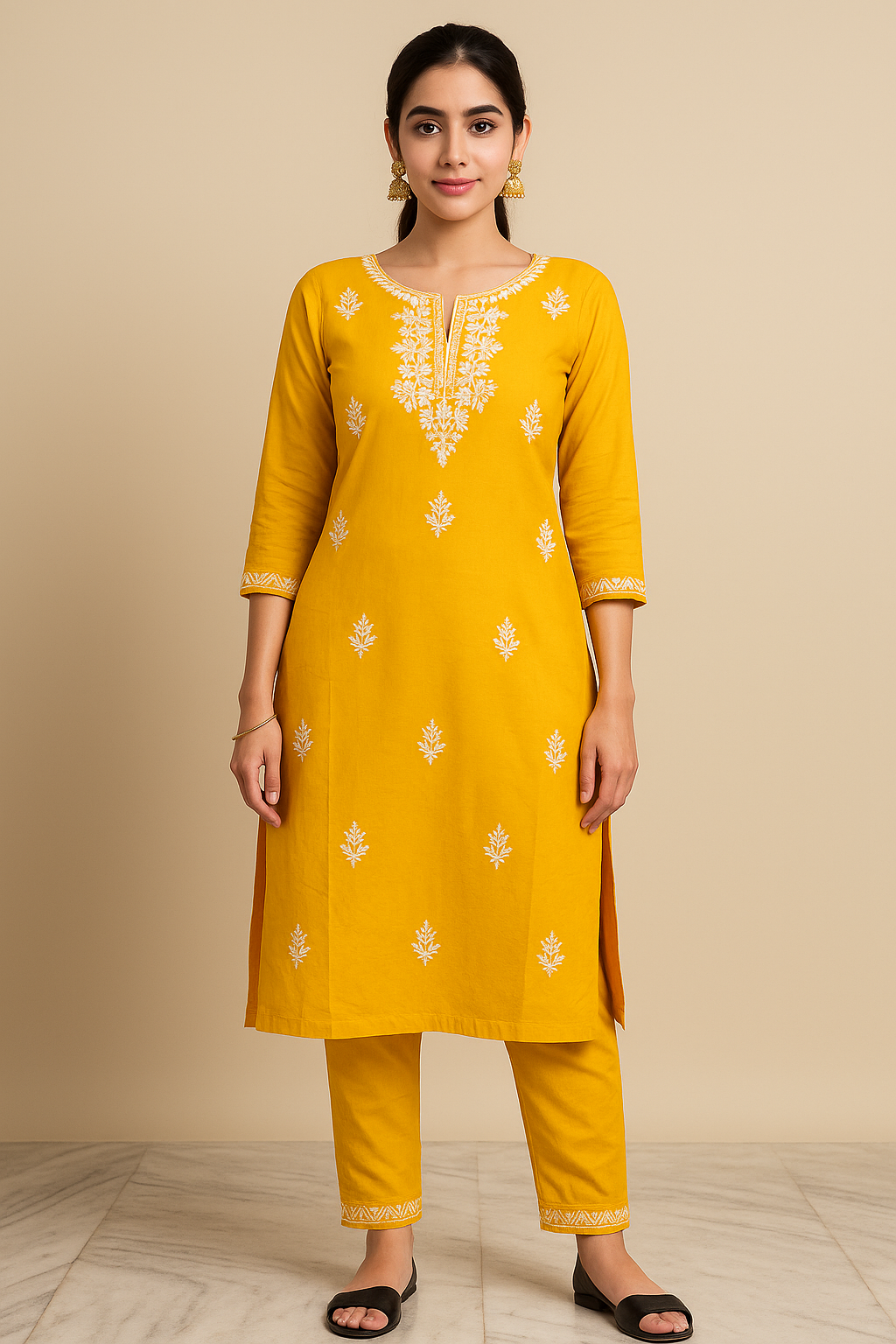 Classicove™ Yellow Embroidered Chanderi Cotton Suit Set – Desi Hands Exclusive