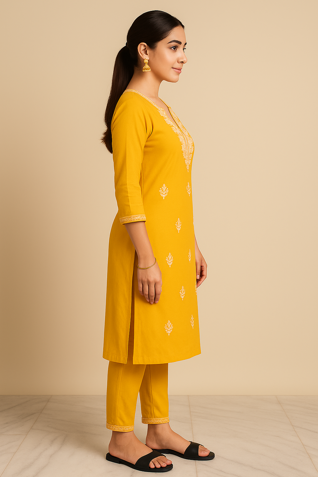 Classicove™ Yellow Embroidered Chanderi Cotton Suit Set – Desi Hands Exclusive