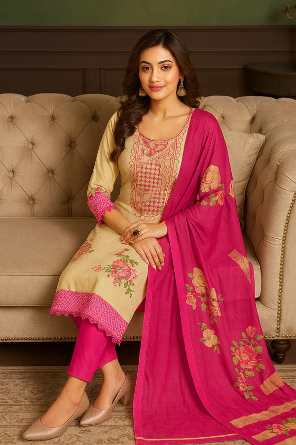 ClassiCove™ Elegant Chinon Silk Suit with Pant Bottom & Dupatta Desi Hands
