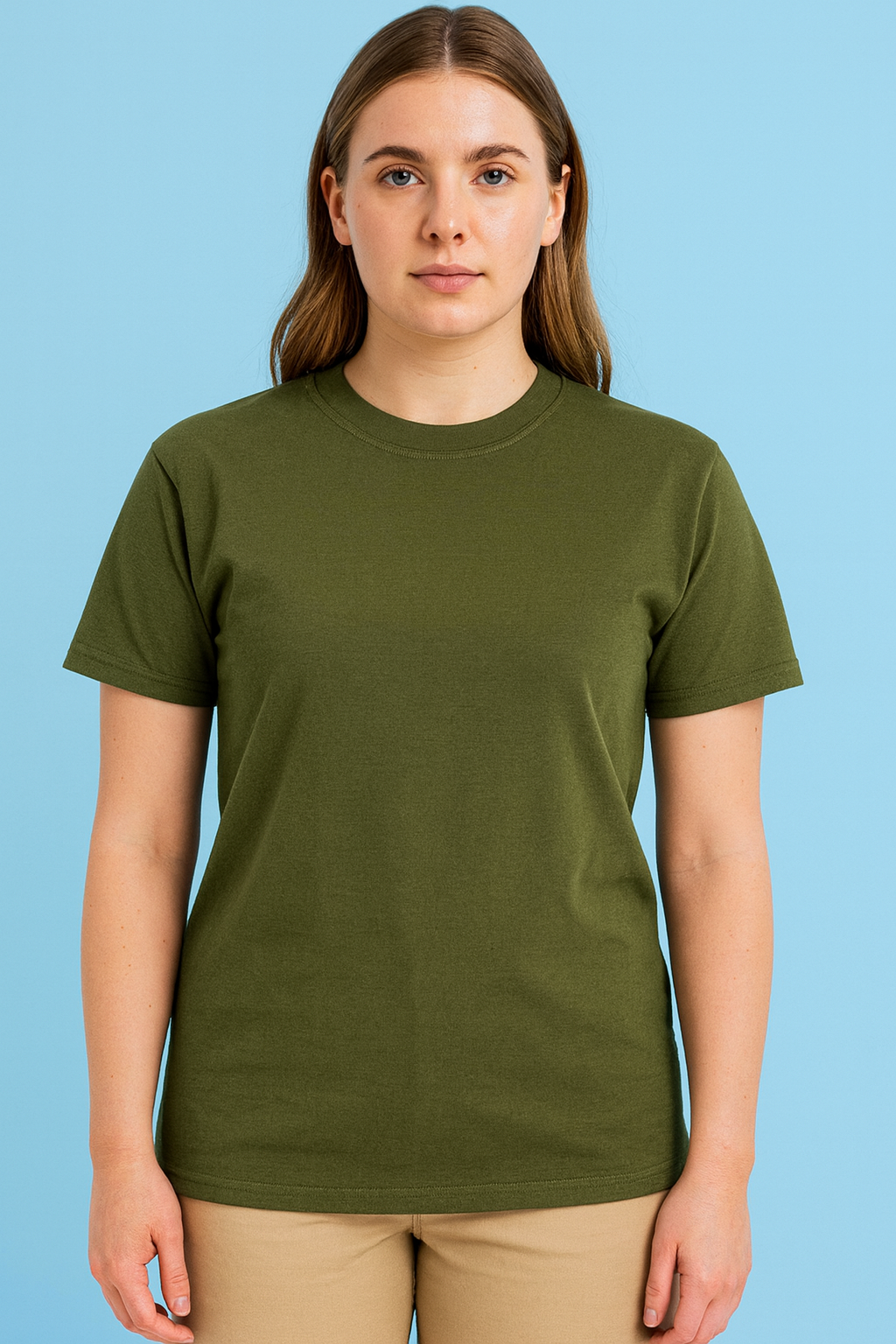 Olive Green Classic Round Neck Polycotton T-Shirt – 180 GSM by ClassiCove™