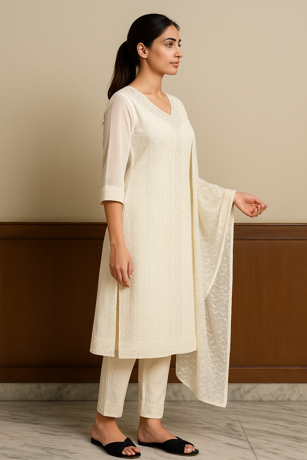 Classicove™ Ivory Pure Cotton Vichitra Suit Set – Exclusive at Desi Hands