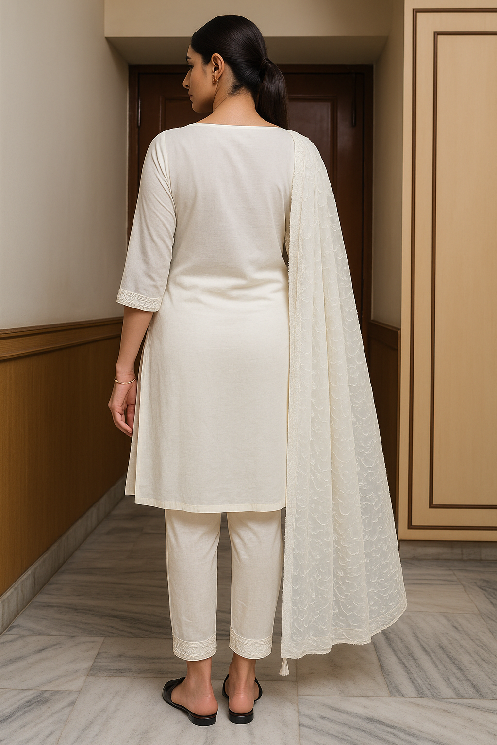 Classicove™ Ivory Pure Cotton Vichitra Suit Set – Exclusive at Desi Hands