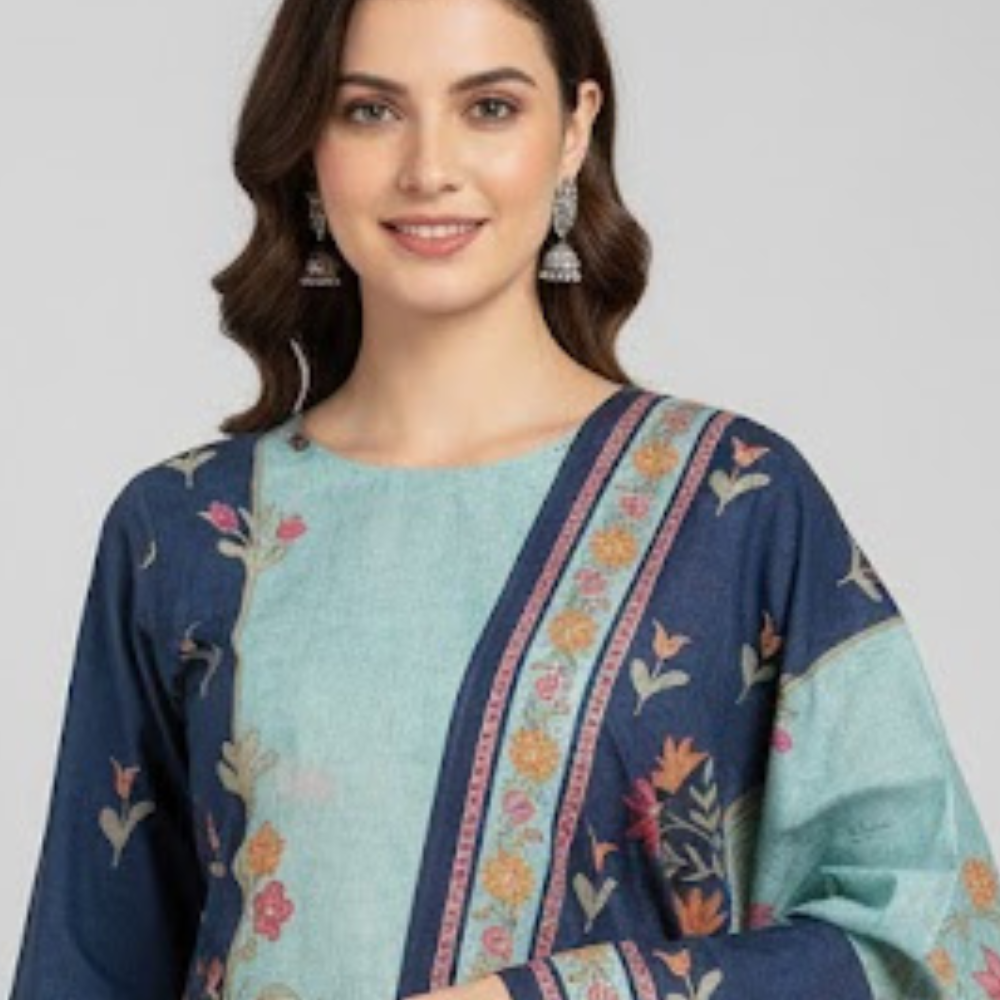 ClassiCove Women Teal Blue & Navy Cotton Printed Kurta Set with Dupatta Desi Hands