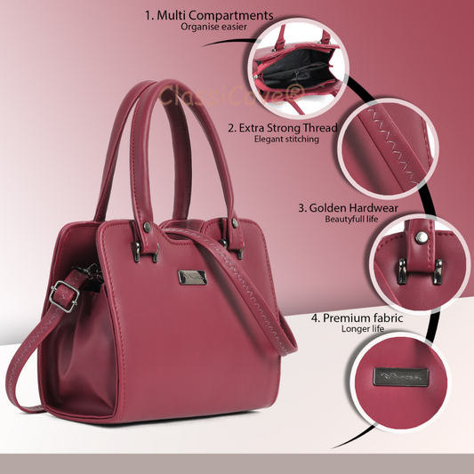 ClassiCove Women  Handbag | PU Leather Satchel Bag with Sling Strap | Stylish Office & Casual Purse Desi Hands