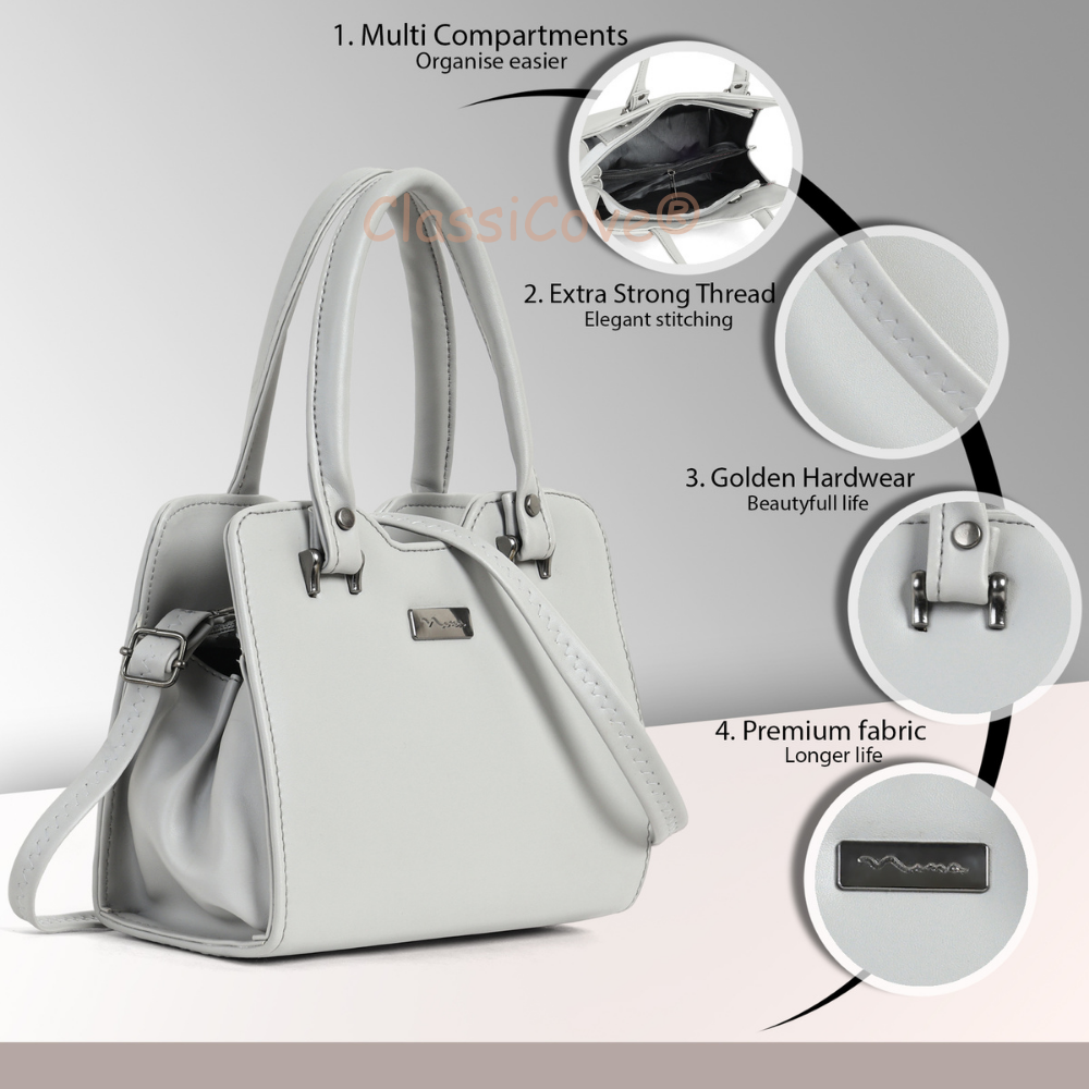 ClassiCove Women  Handbag | PU Leather Satchel Bag with Sling Strap | Stylish Office & Casual Purse Desi Hands