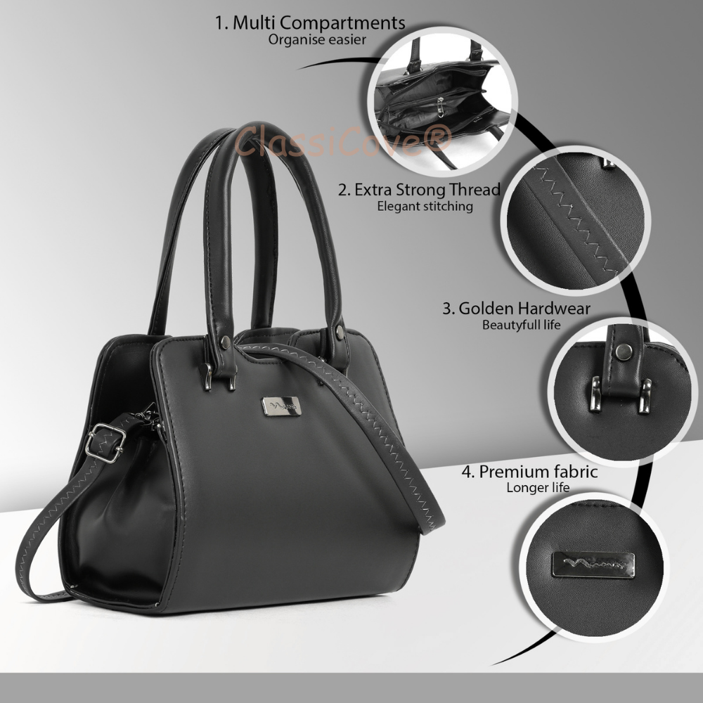 ClassiCove Women  Handbag | PU Leather Satchel Bag with Sling Strap | Stylish Office & Casual Purse Desi Hands