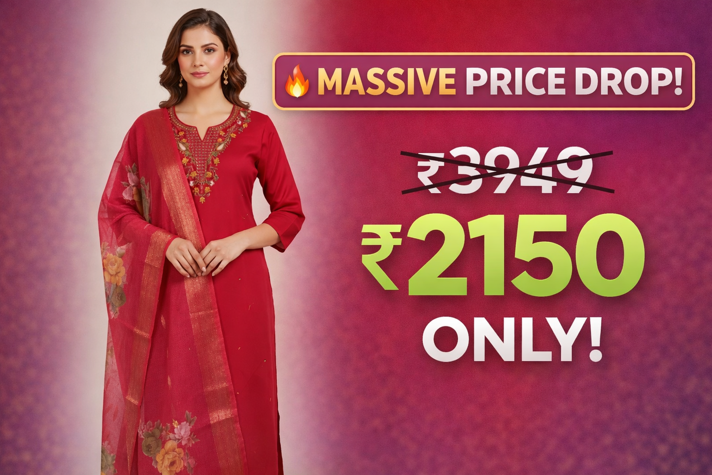 ClassiCove™ Women Garnet Red Roman Silk Handcrafted Knot-Work Kurta Set with Digital Print Silk Dupatt