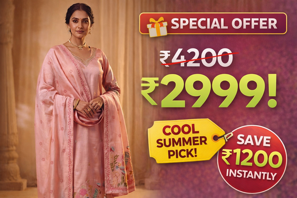 Classicove Blush Pink Premium Silk Suit with Hand-Embroidered Floral Borders & Silk Dupatta