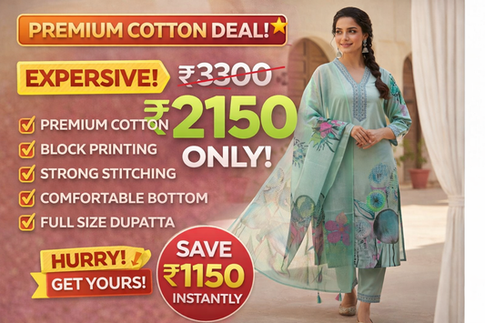 ClassiCove Sea Green Cotton Suit with Mal-Cotton Dupatta