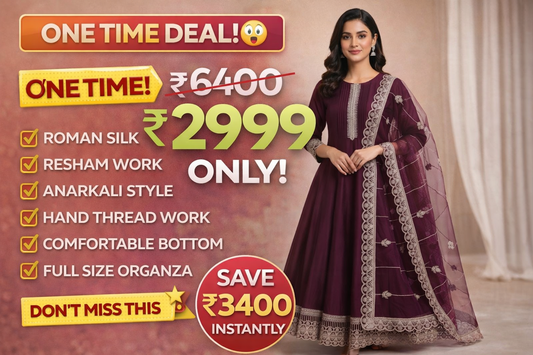 ClassiCove™ Mulberry Wine Anarkali Set in Organic Kala Cotton with Hand-Embroidered Cut-Work & Organza Dupatta