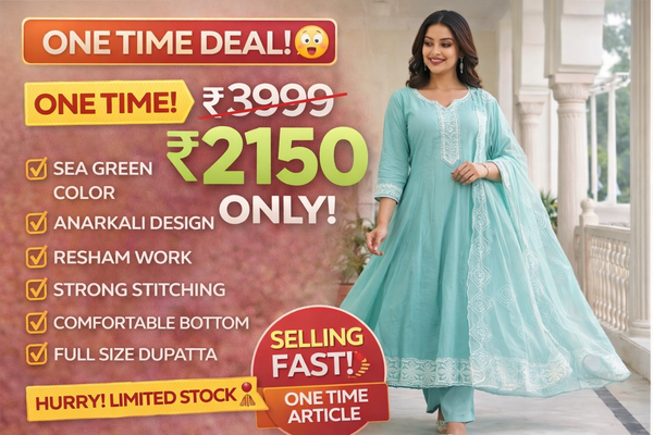ClassiCove Women Seafoam Green Resham Work Anarkali Kurta with Trousers & Cut-Work Organza Dupatta