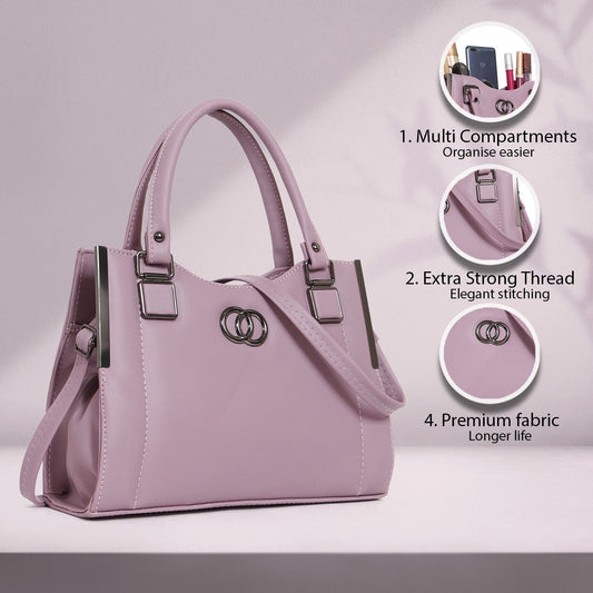 Classicove Lilac Handbag with Multi Compartments and Elegant Metal Detailing Desi Hands