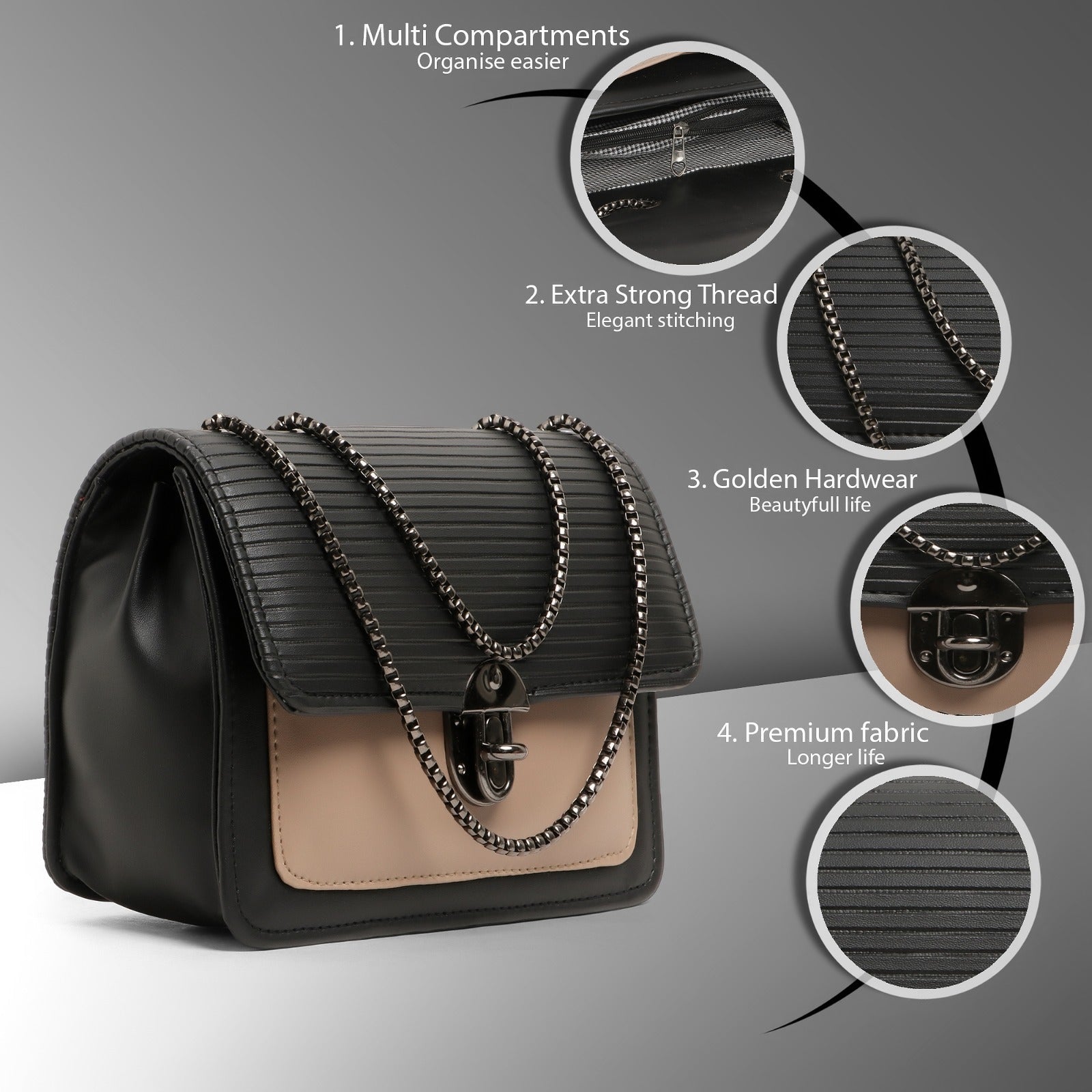 👜 Premium Stylish ( Black & Brown ) Multi-Compartment Handbag for Women – Elegant & Durable Desi Hands