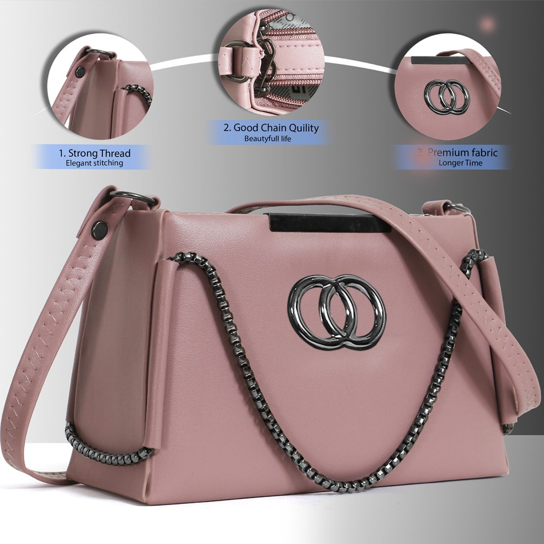 Classicove Elegant Pink Shoulder Bag with Chain Detailing Desi Hands